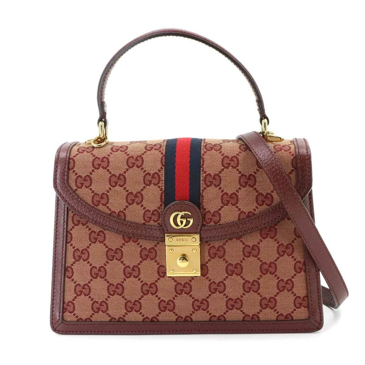 Gucci Red Color Gg Canvas Leather Handbag (Pre-Owned)