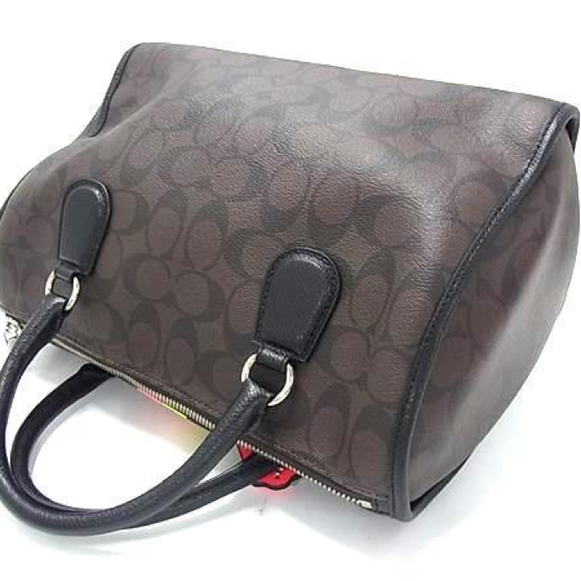 Coach Black Brown Red Color Yellow Leather Pvc Handbag Shoulder Bag Tote Bag (Pre-Owned)