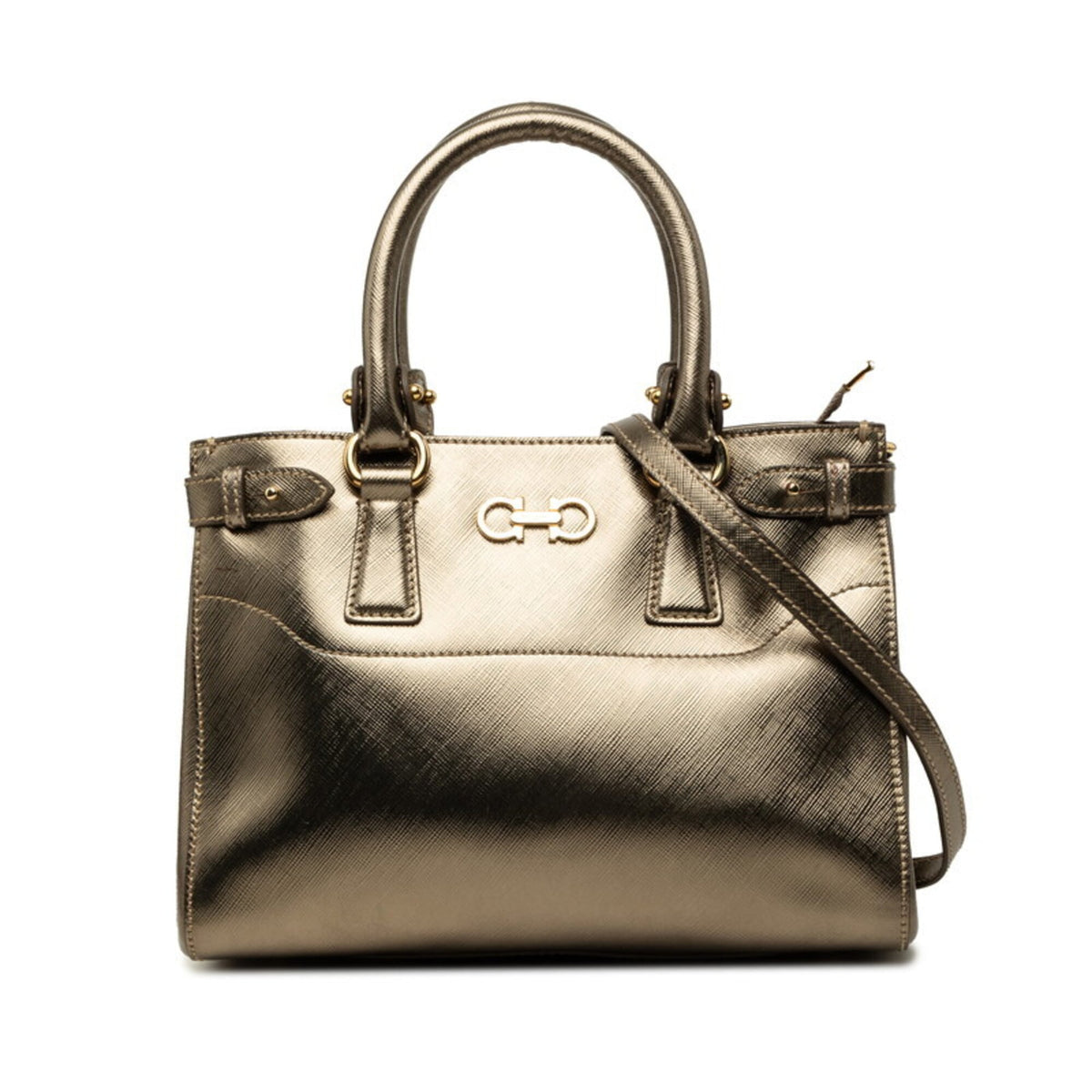 Salvatore Ferragamo Gold Leather Handbag Shoulder Bag (Pre-Owned)