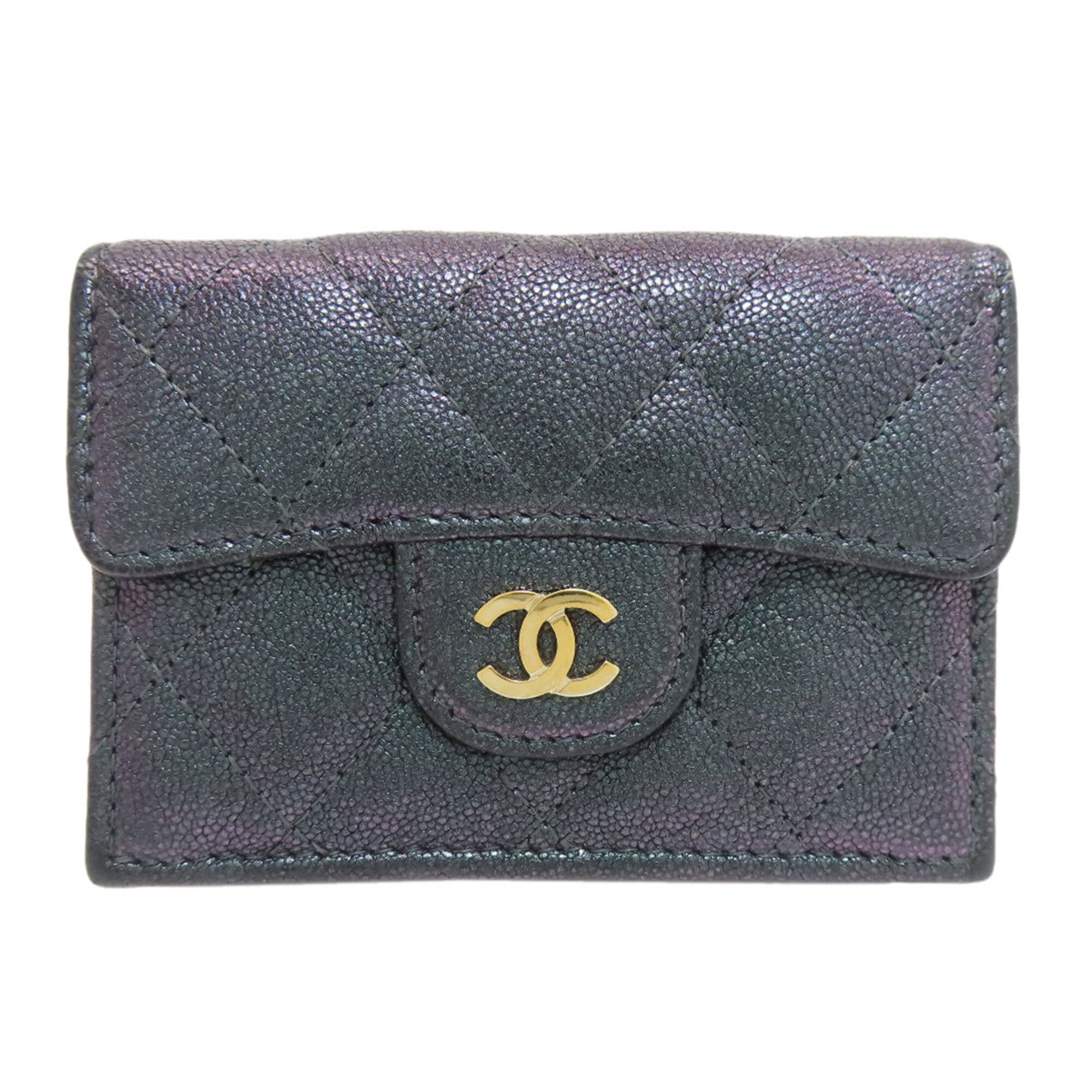 Chanel Black Metallic Purple Leather Wallet (Tri-Fold) (Pre-Owned)