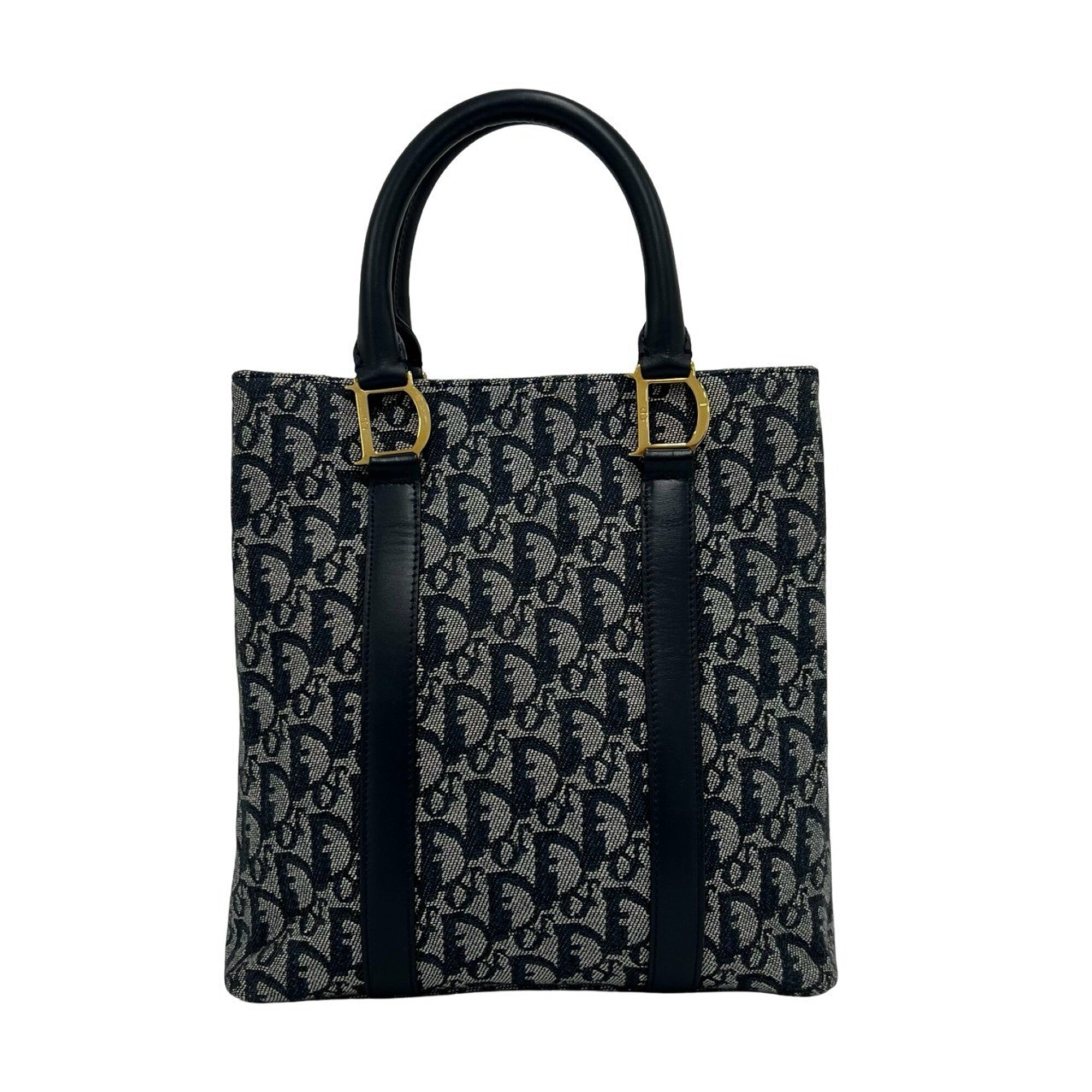 Christian Dior Navy Canvas Leather Handbag Tote Bag (Pre-Owned)