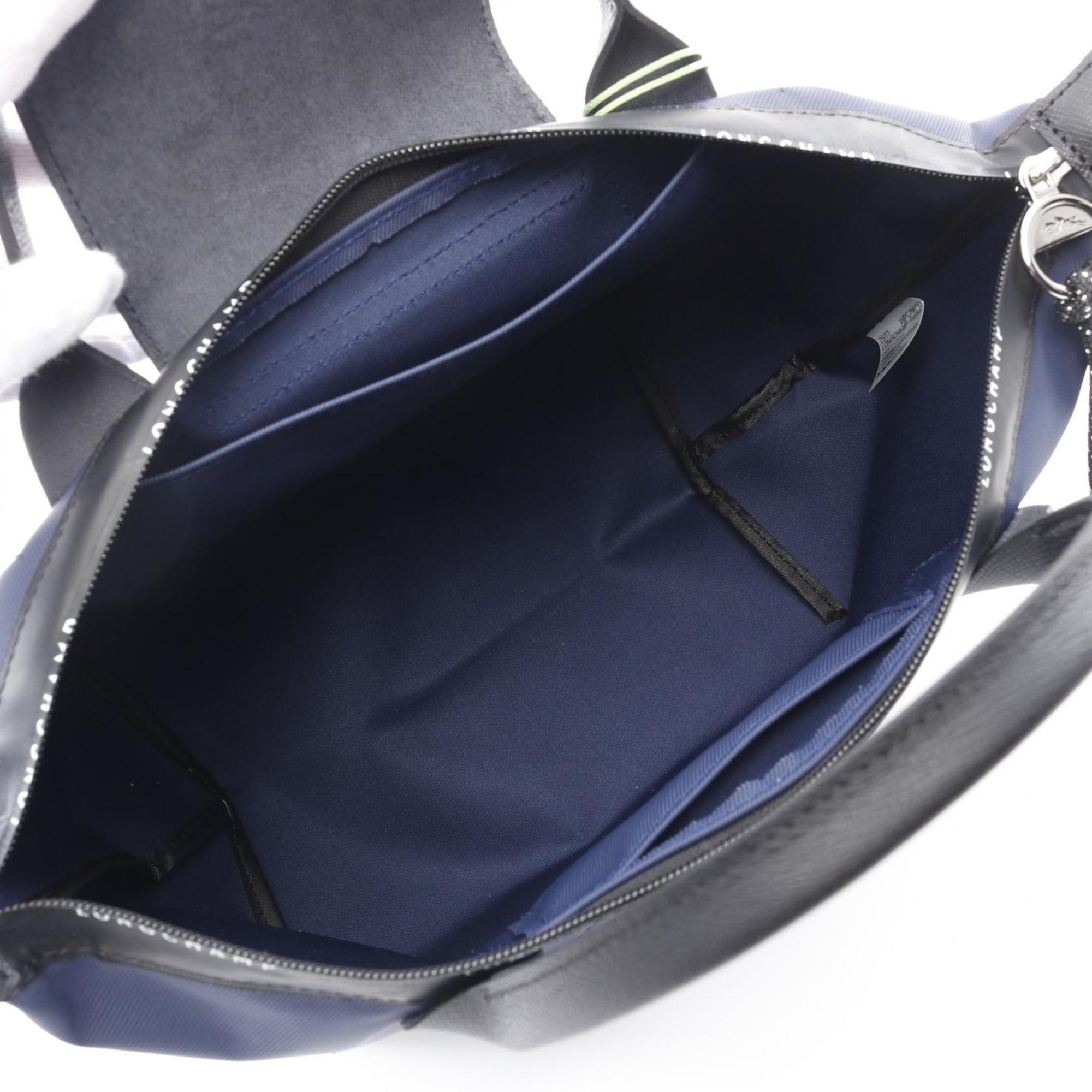 Longchamp Black Navy Canvas Leather Tote Bag (Pre-Owned)