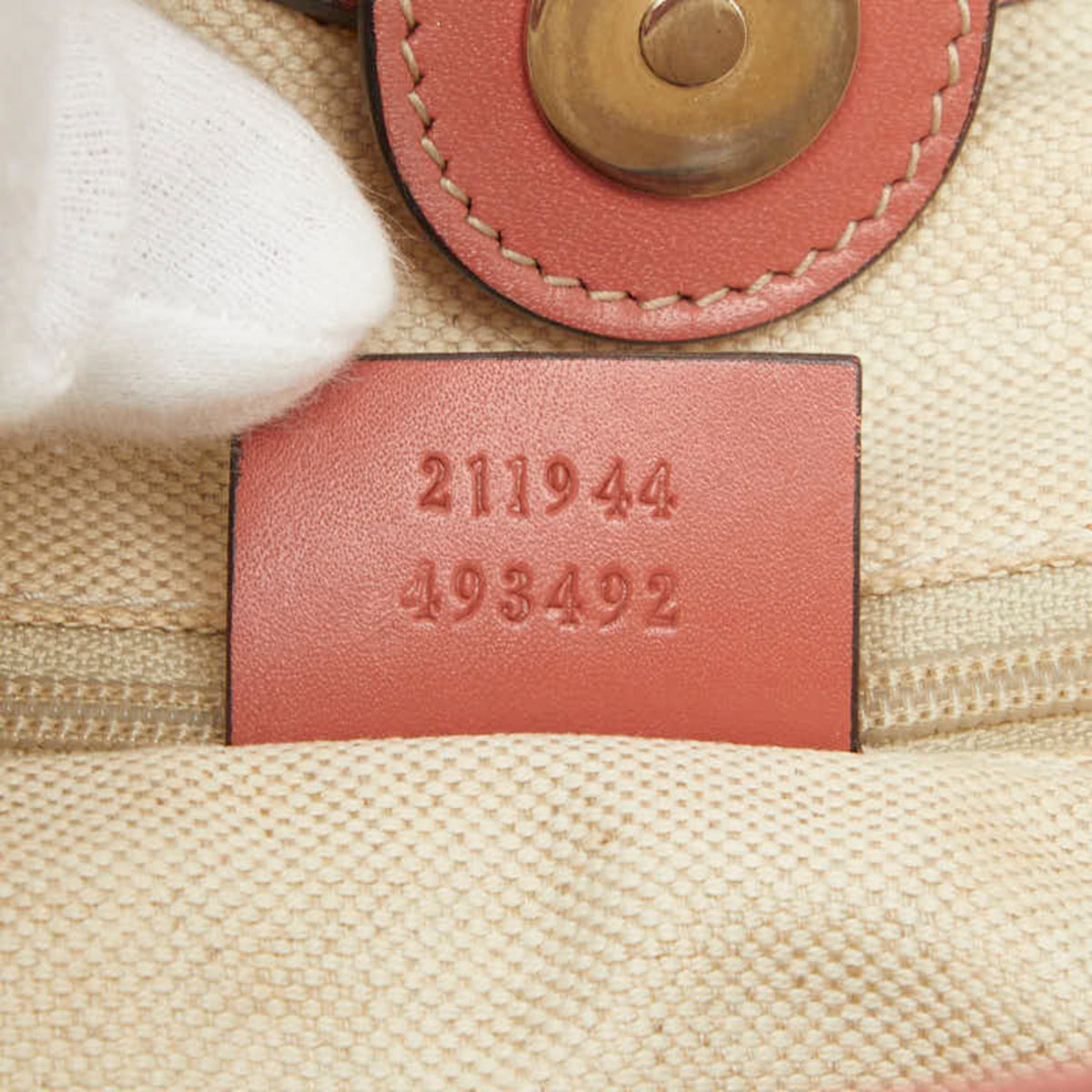 Gucci Beige Pink Canvas Leather Handbag (Pre-Owned)