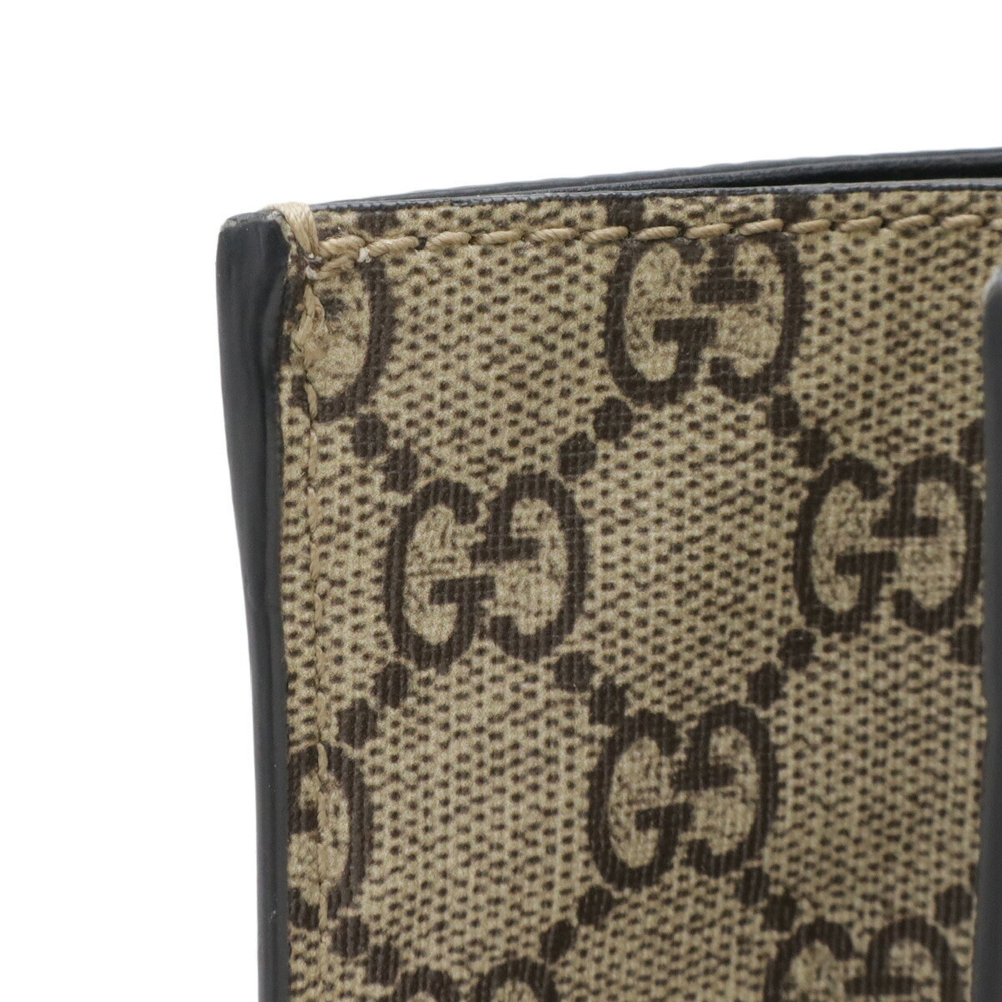 Gucci Beige Black Khaki Gg Supreme Leather Shoulder Bag Tote Bag (Pre-Owned)