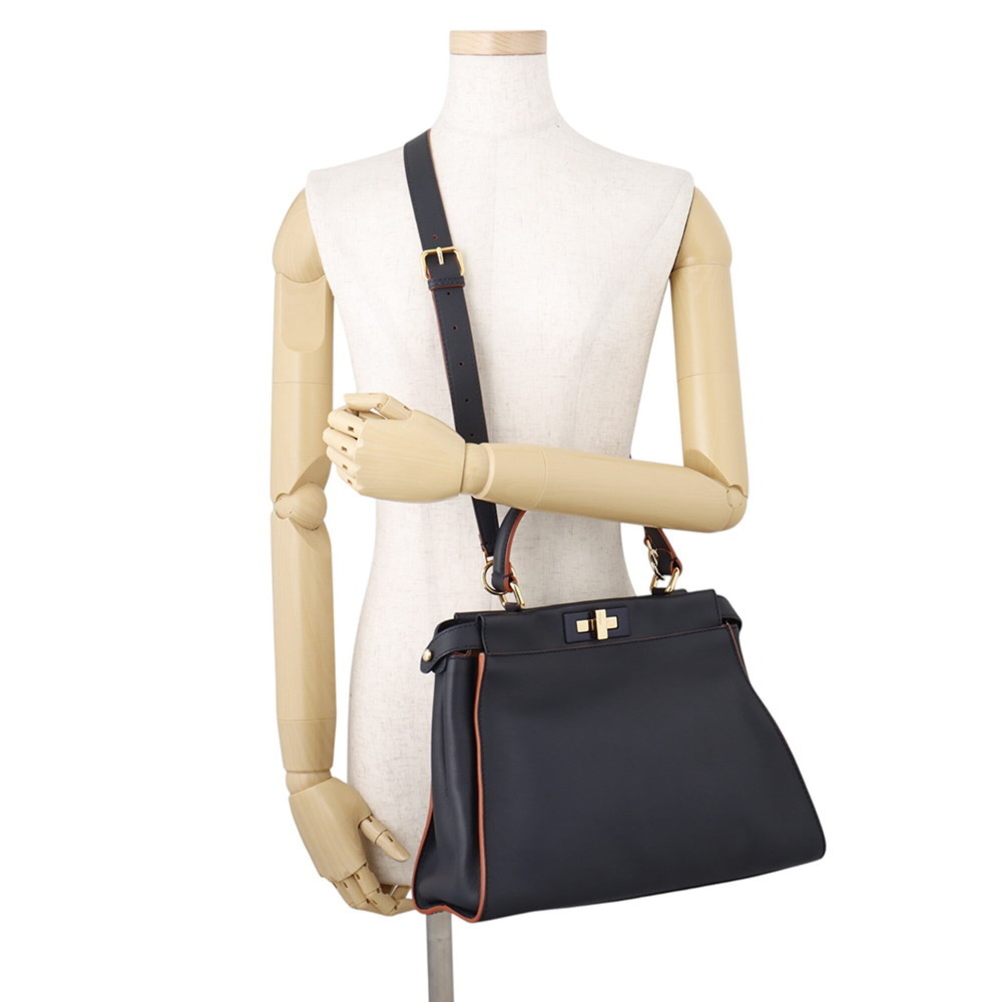 Fendi Navy Leather Handbag Shoulder Bag (Pre-Owned)