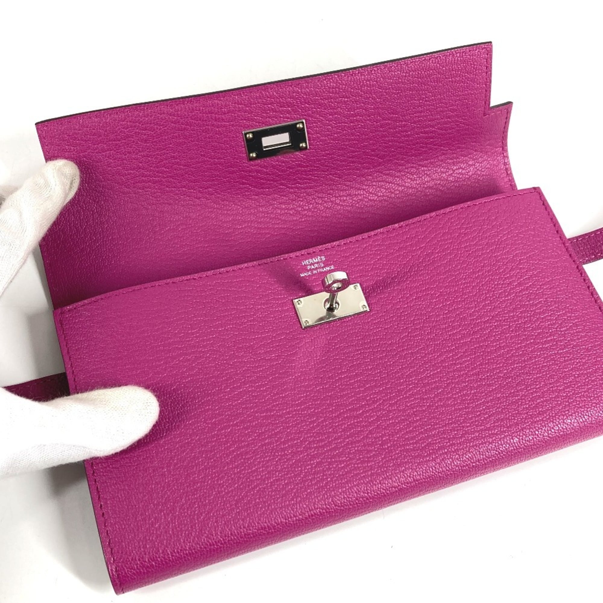 Hermes Rose Purple Chevre Leather Long Wallet (Bi-Fold) (Pre-Owned)