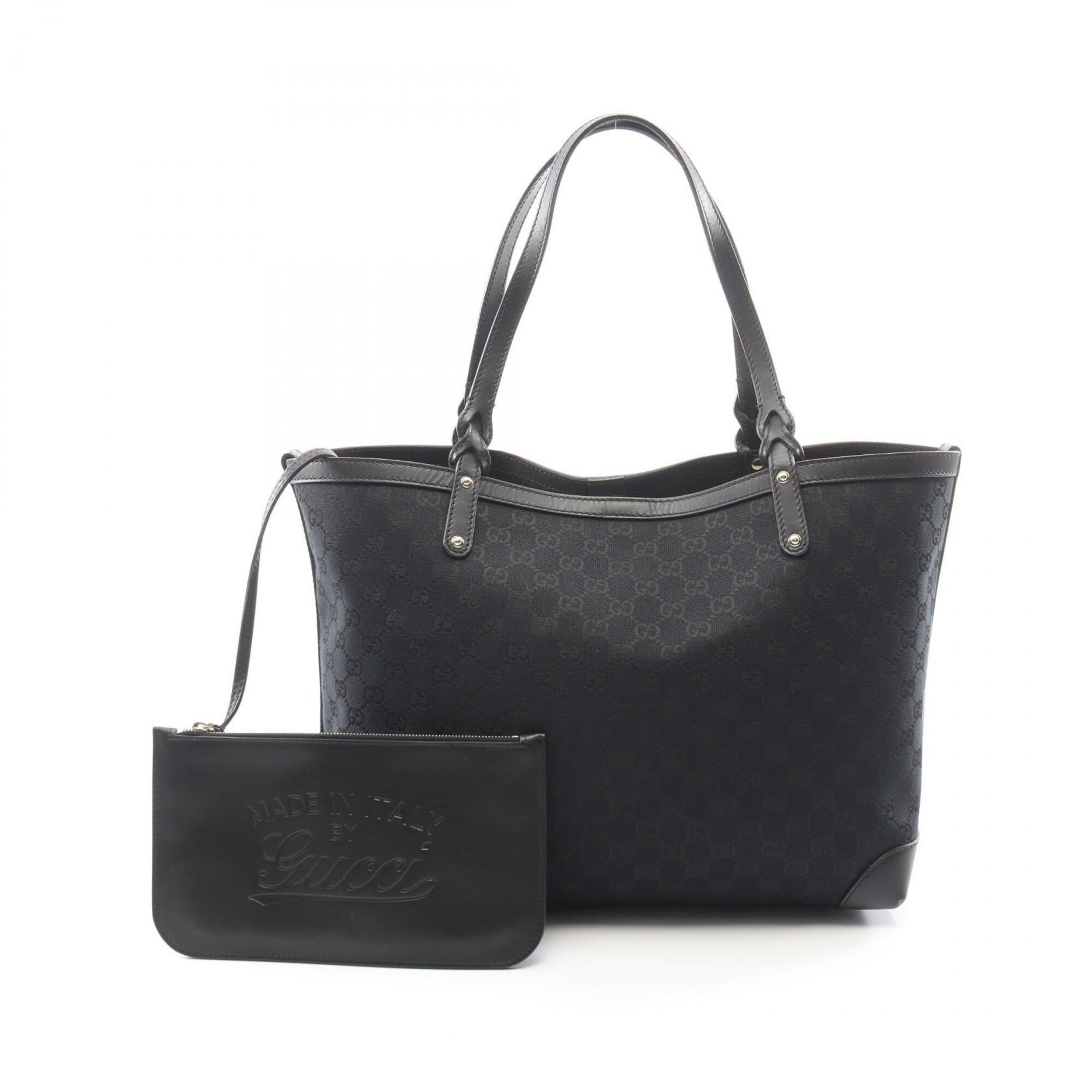 Gucci Black Canvas Leather Handbag Pouch Tote Bag (Pre-Owned)