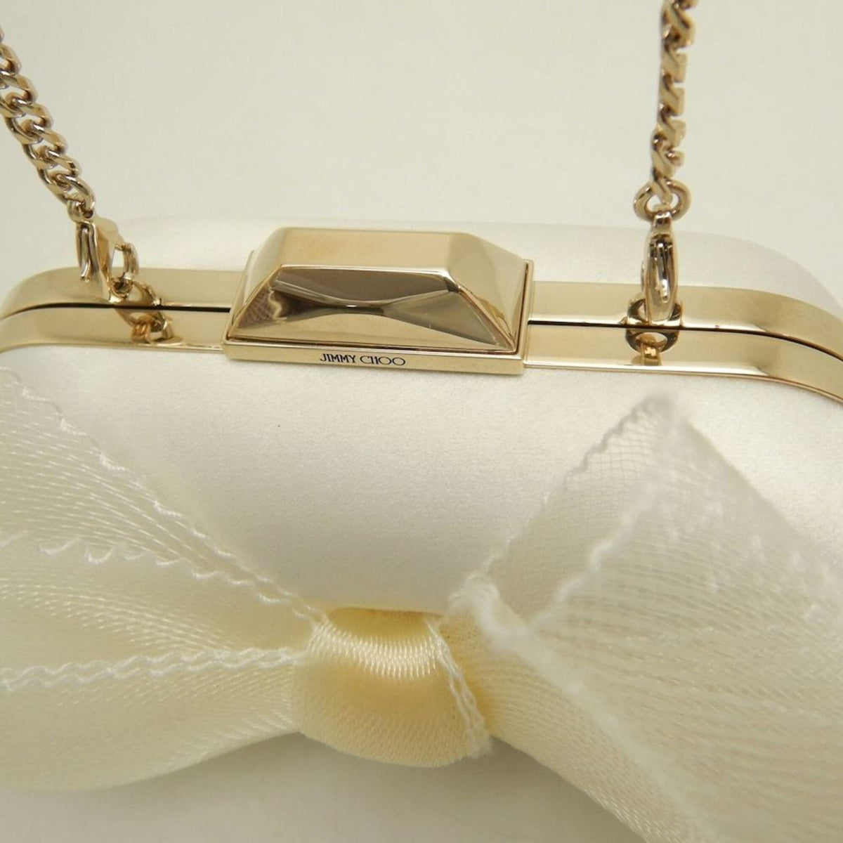 Jimmy Choo Off-White Satin Clutch Bag (Pre-Owned)