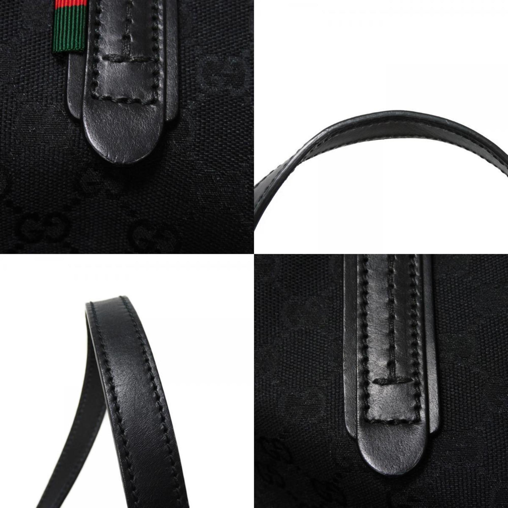 Gucci Black Gg Canvas Leather Shoulder Bag Tote Bag (Pre-Owned)