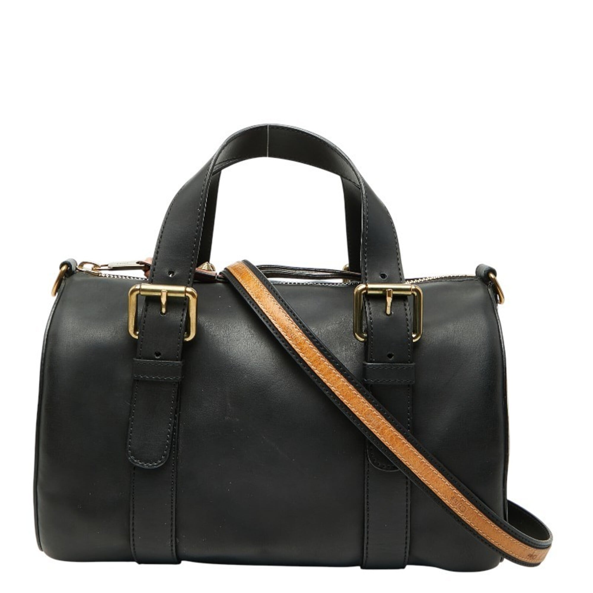 Chloé Black Leather Boston Bag Handbag Shoulder Bag (Pre-Owned)
