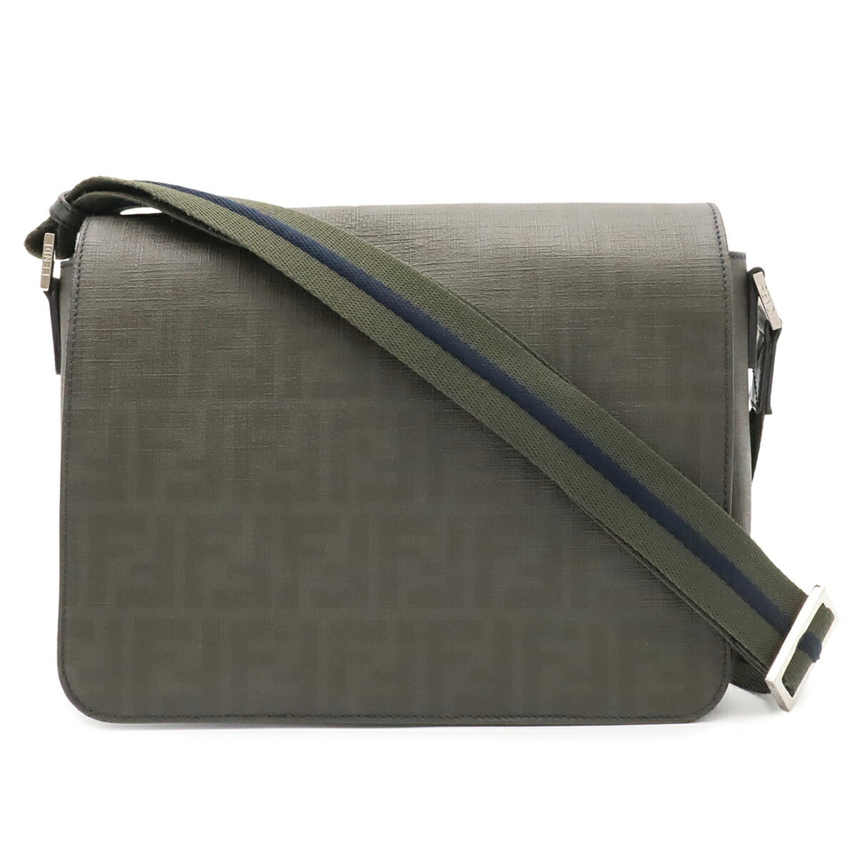 Fendi Zucca Brown Green Khaki Coated Canvas Leather Shoulder Bag (Pre-Owned)