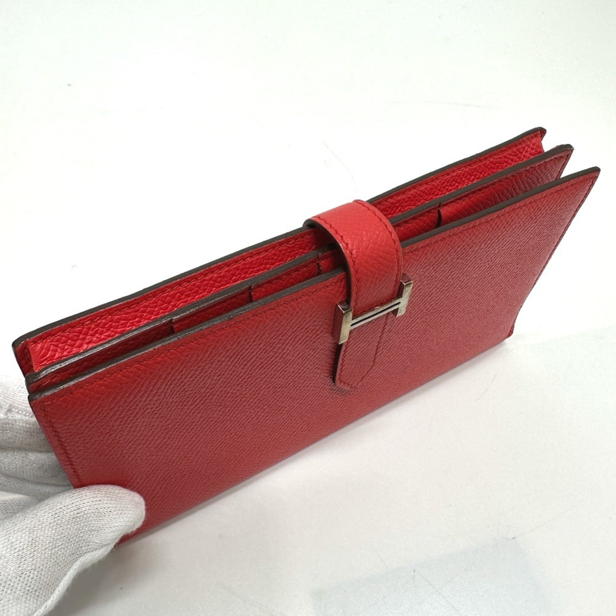 Hermes Red Color Epsom Leather Long Wallet (Bi-Fold) (Pre-Owned)