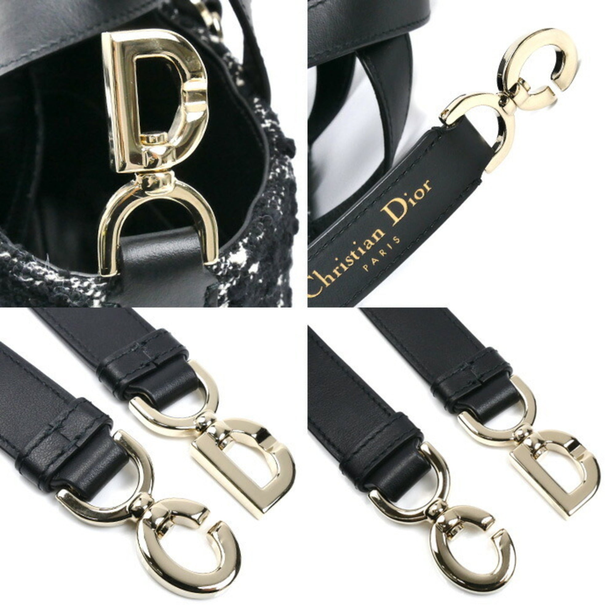 Christian Dior Black Cotton Fabric Leather Shoulder Bag Tote Bag (Pre-Owned)