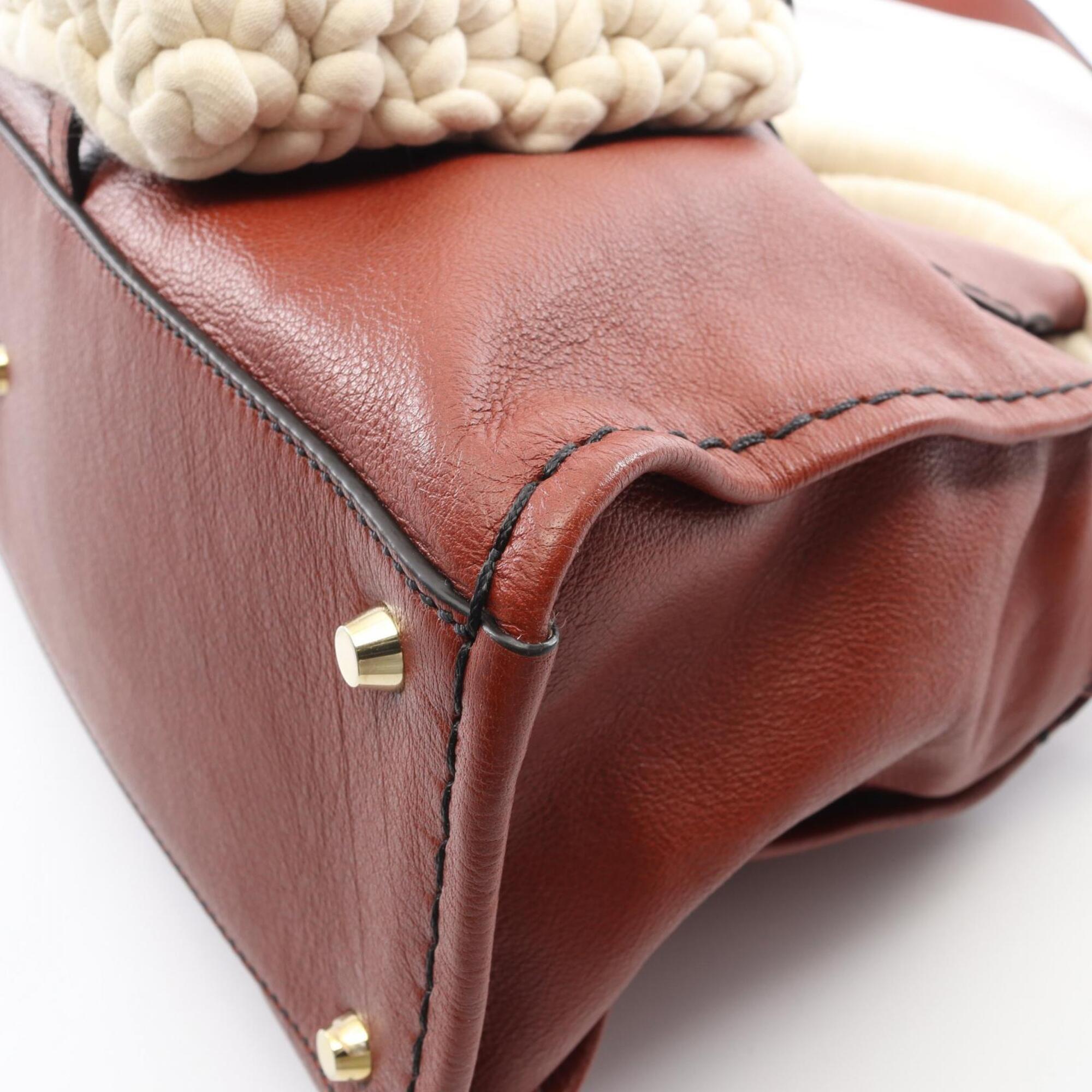 Chloé Brown White Leather Cotton Handbag (Pre-Owned)
