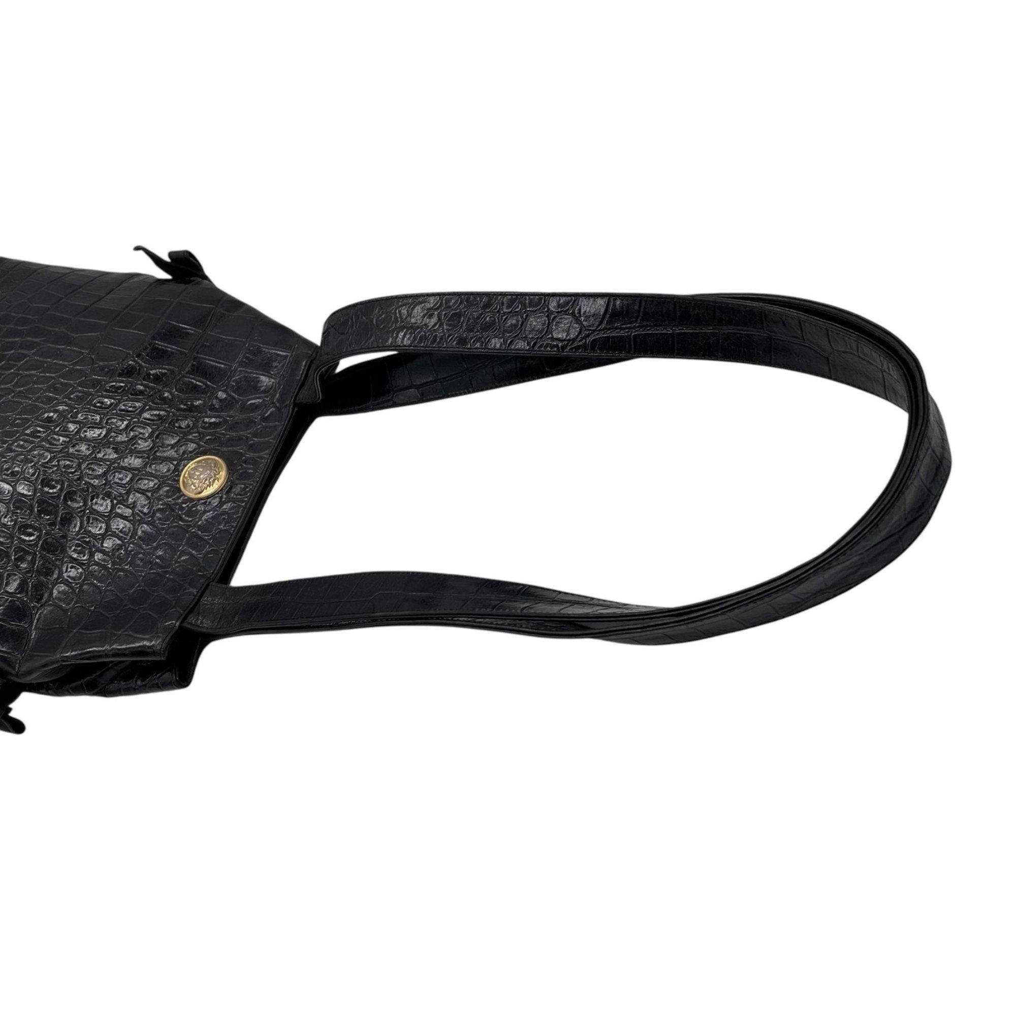 Versace Black Leather Handbag Tote Bag (Pre-Owned)