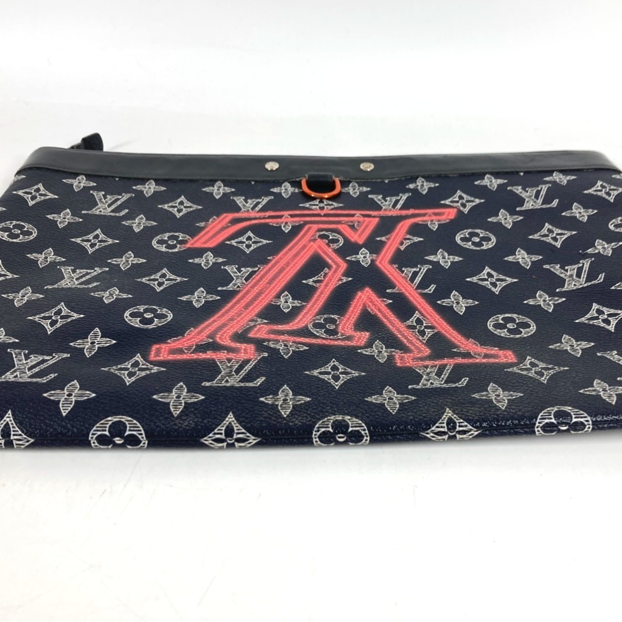 Louis Vuitton Navy Red Color Monogram Clutch Bag Handbag Pochette Pouch (Pre-Owned)