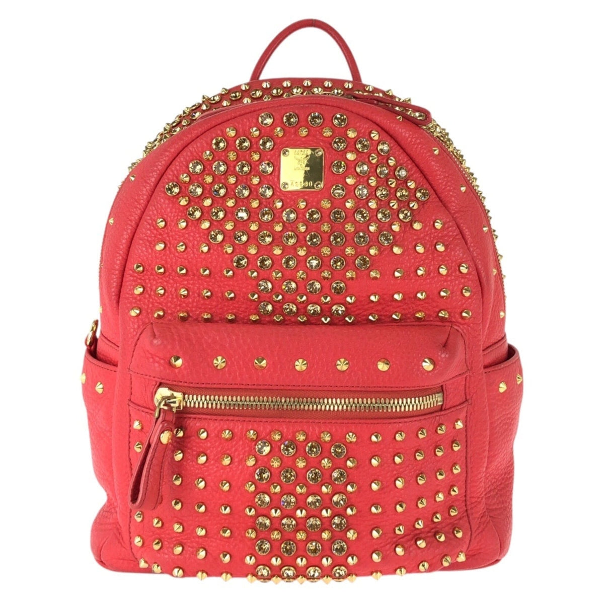 Mcm Red Color Leather Rhinestone Backpack (Pre-Owned)