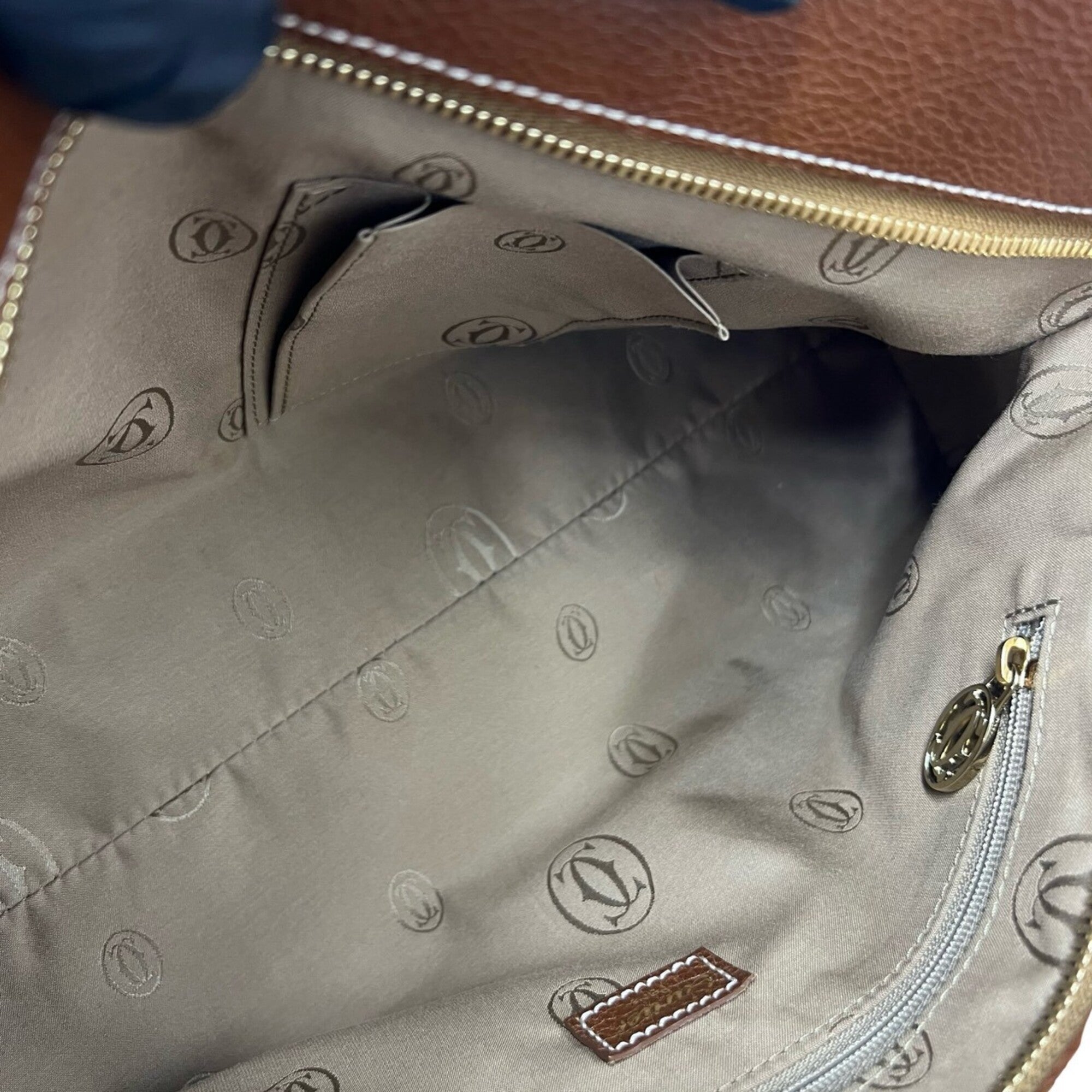 Cartier Brown Leather Boston Bag Handbag Tote Bag (Pre-Owned)