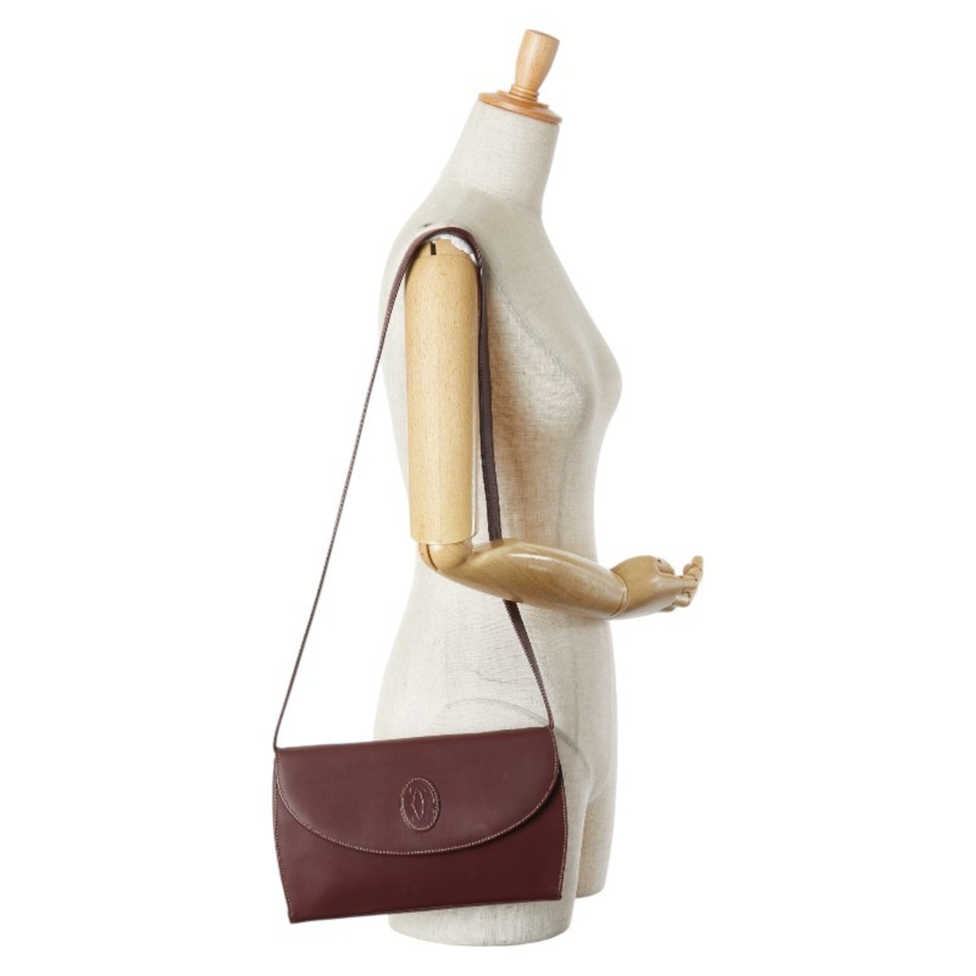Cartier Bordeaux Wine Red Leather Shoulder Bag (Pre-Owned)