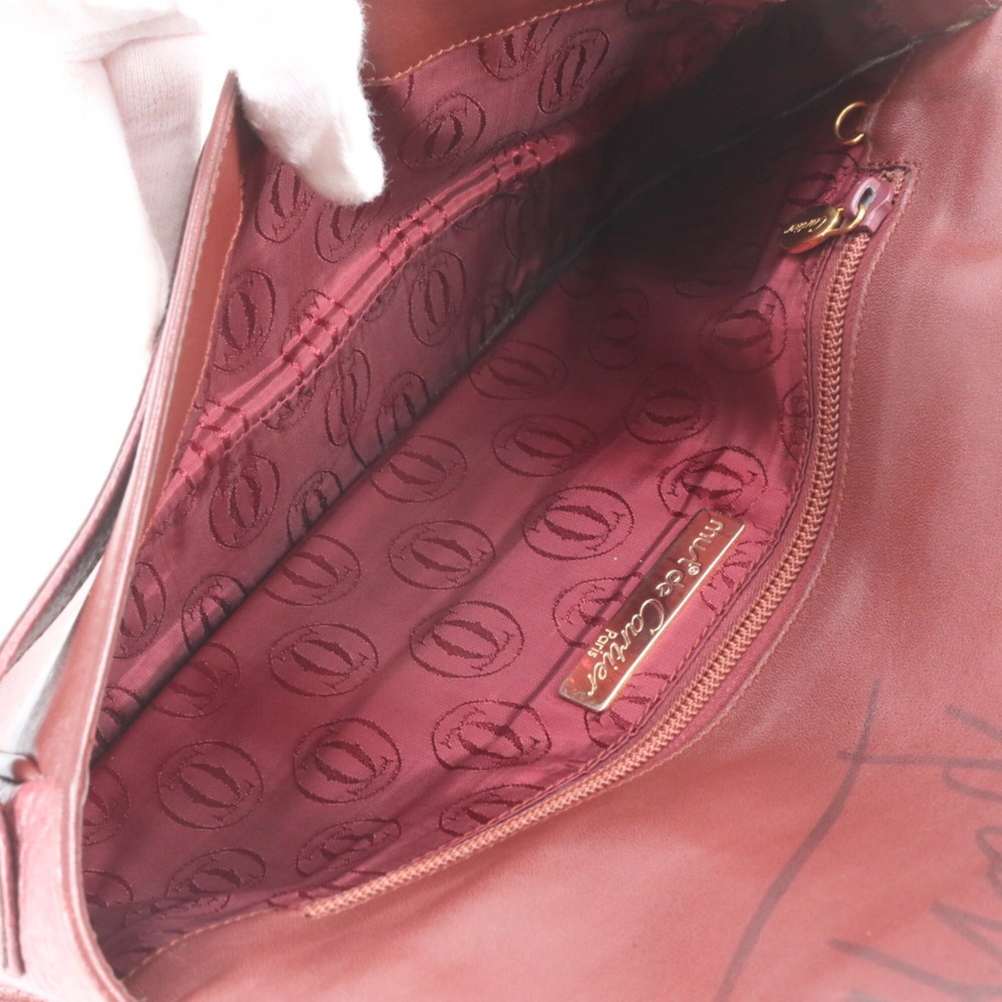 Cartier Wine Red Leather Clutch Bag Handbag Pouch (Pre-Owned)