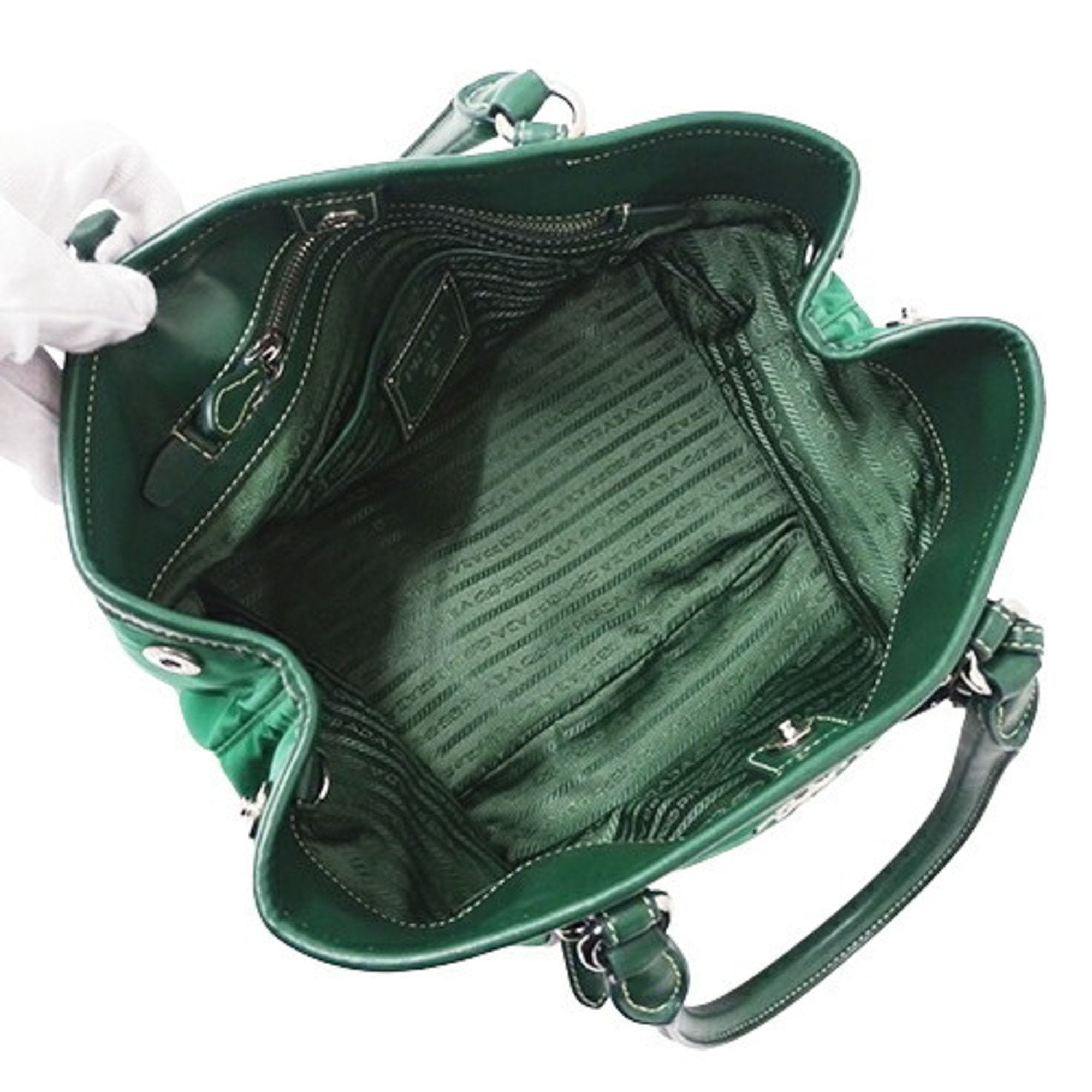 Prada Green Nylon Handbag Shoulder Bag (Pre-Owned)