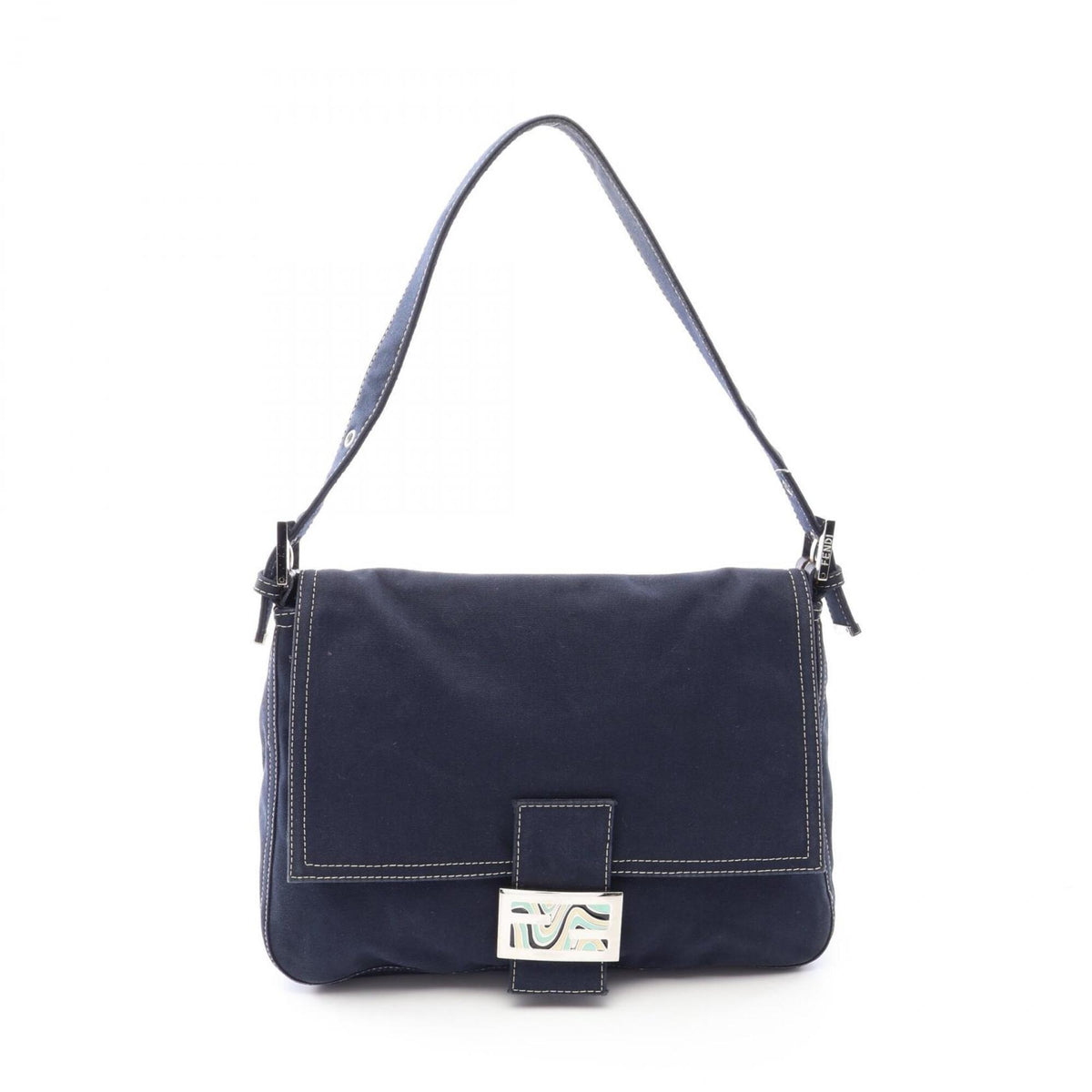 Fendi Navy Canvas Leather Handbag Shoulder Bag (Pre-Owned)