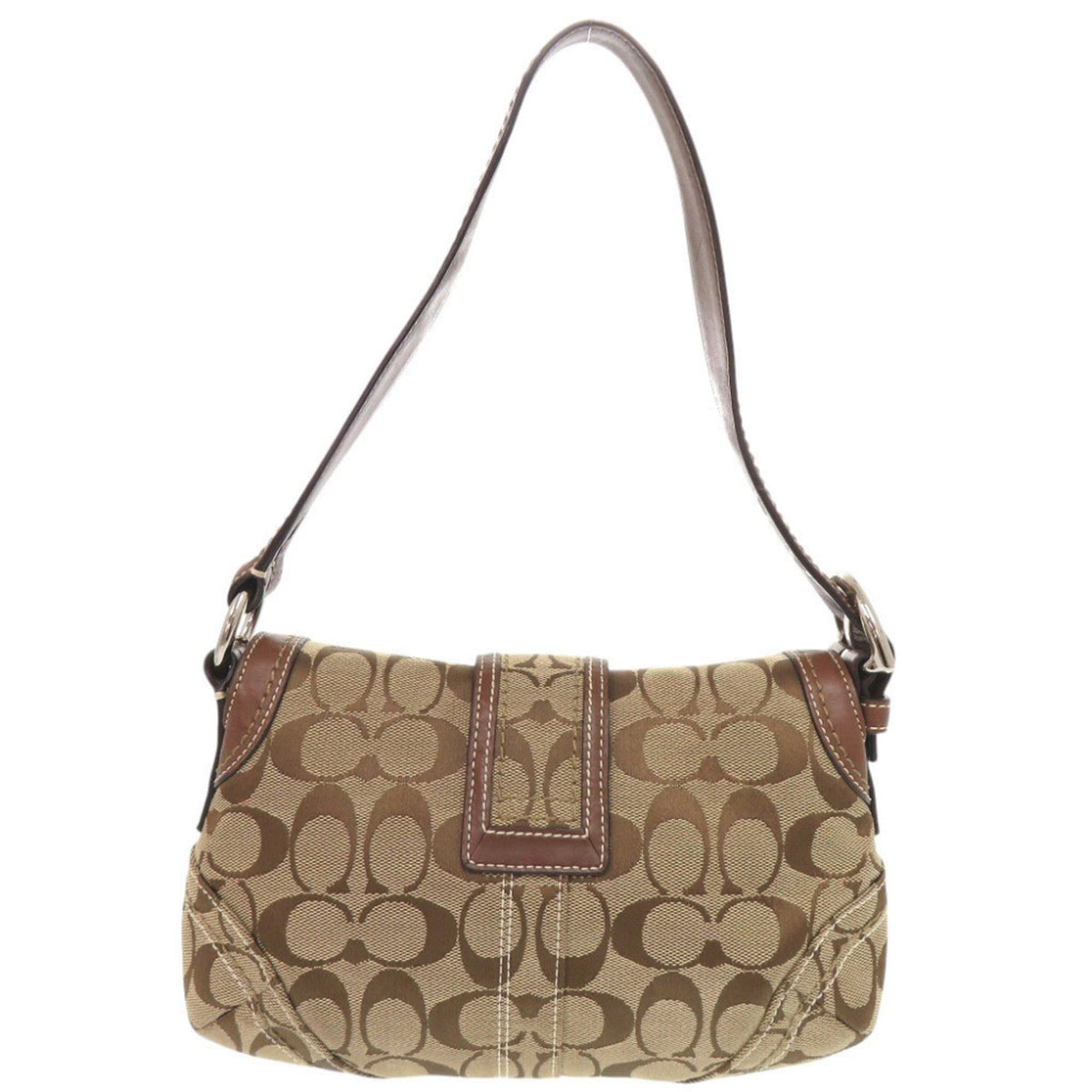 Coach Beige Brown Leather Canvas Shoulder Bag (Pre-Owned)
