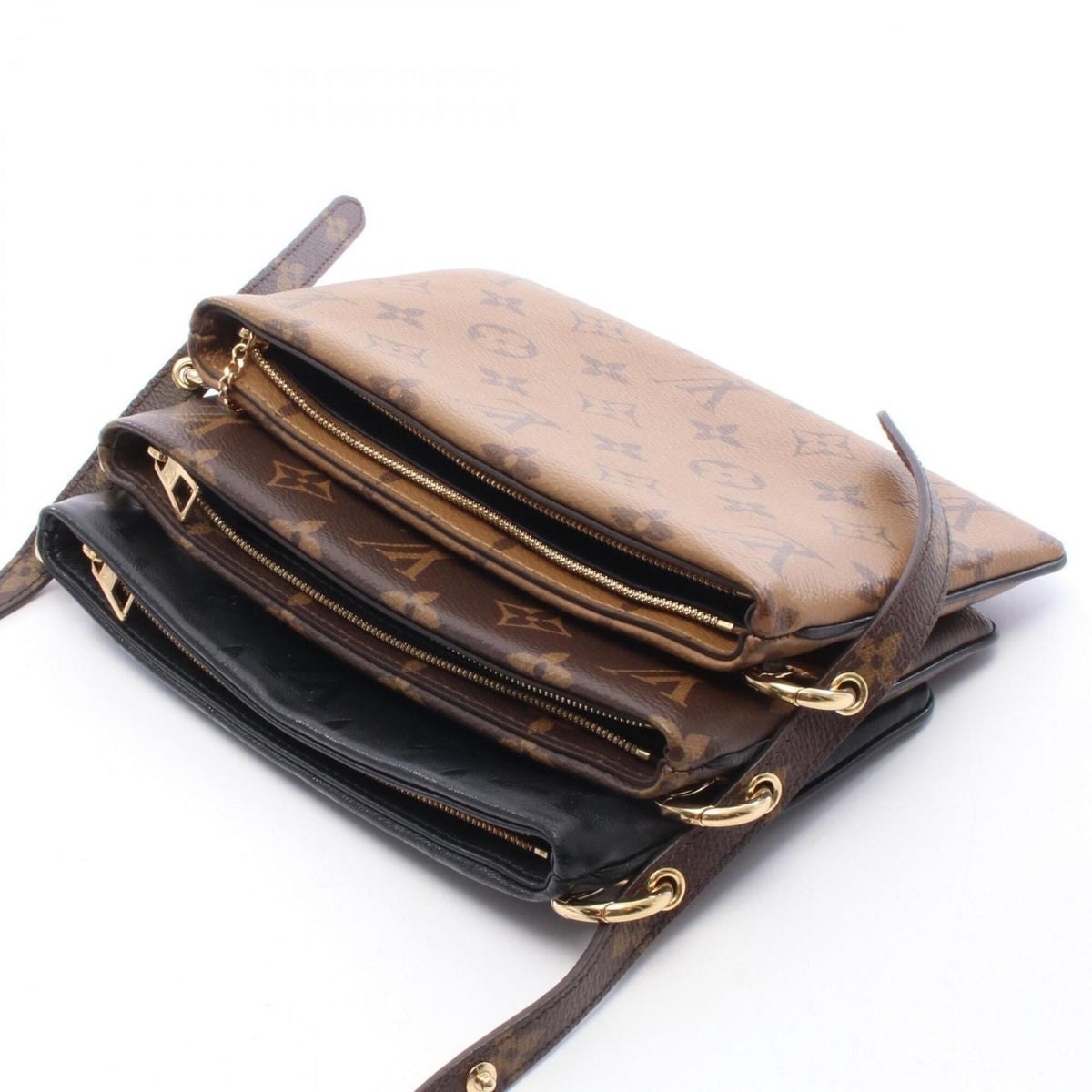 Louis Vuitton Black Brown Coated Canvas Leather Handbag Pochette Shoulder Bag (Pre-Owned)