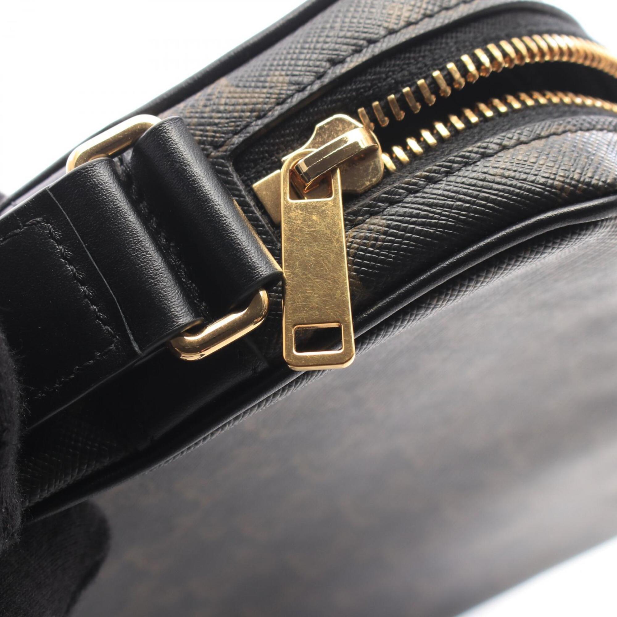 Celine Black Brown White Pvc Coated Canvas Leather Messenger Bag Shoulder Bag (Pre-Owned)