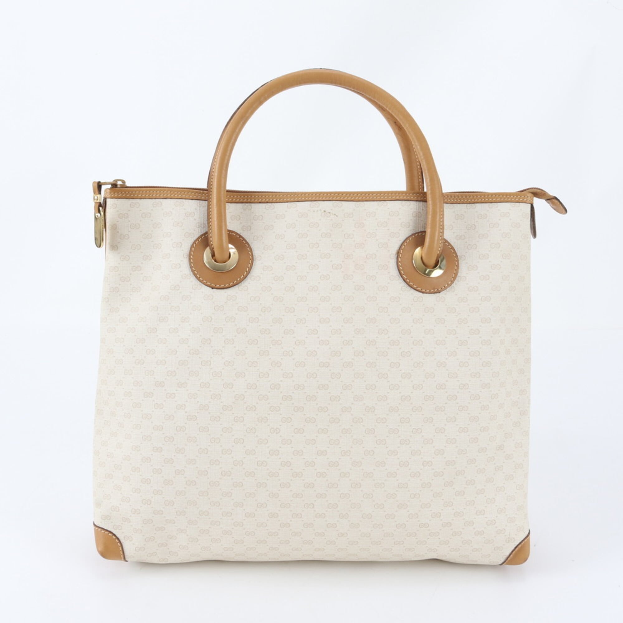 Gucci Beige Leather Coated Canvas Handbag (Pre-Owned)