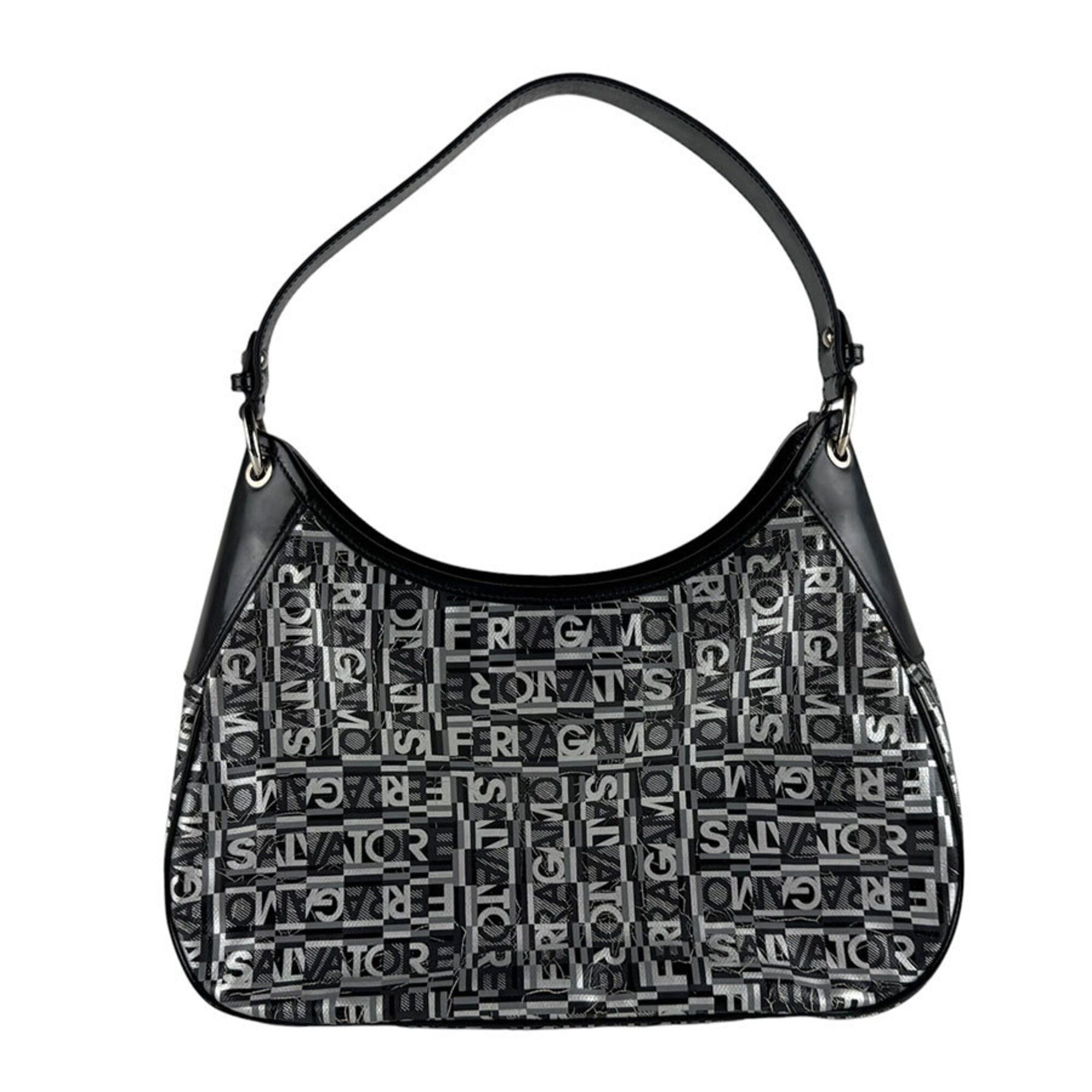 Salvatore Ferragamo Black Coated Canvas Leather Shoulder Bag (Pre-Owned)