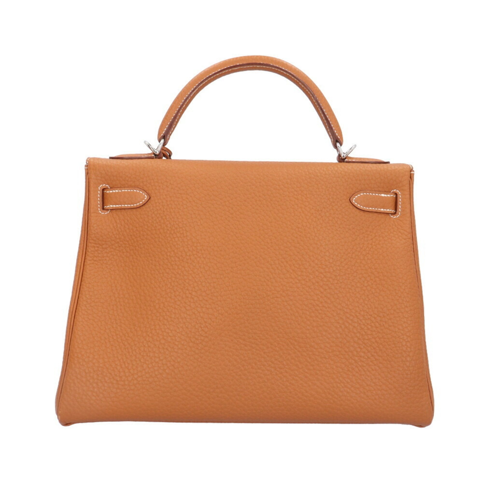 Hermes Kelly Brown Gold Taurillon Clemence Leather Shoulder Bag (Pre-Owned)