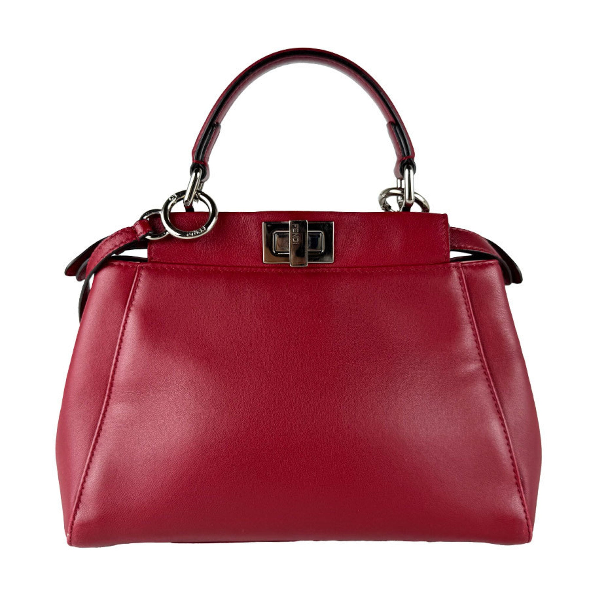 Fendi Red Color Leather Handbag Shoulder Bag (Pre-Owned)