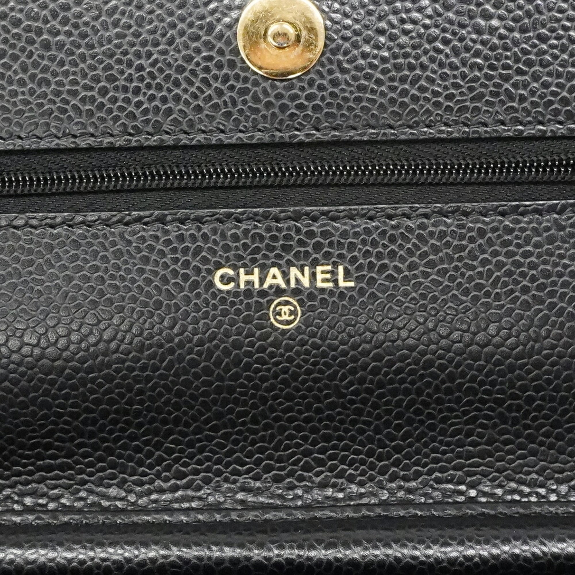 Chanel Black Grained Calfskin Chain/Shoulder Wallet (Pre-Owned)