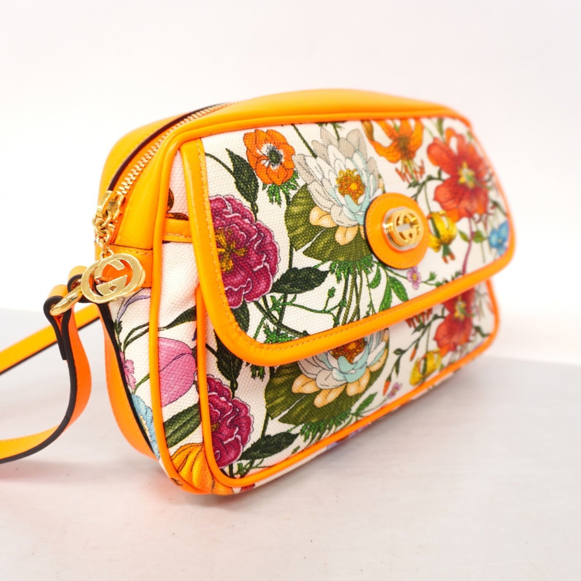 Gucci Multi-Color Orange Canvas Shoulder Bag (Pre-Owned)