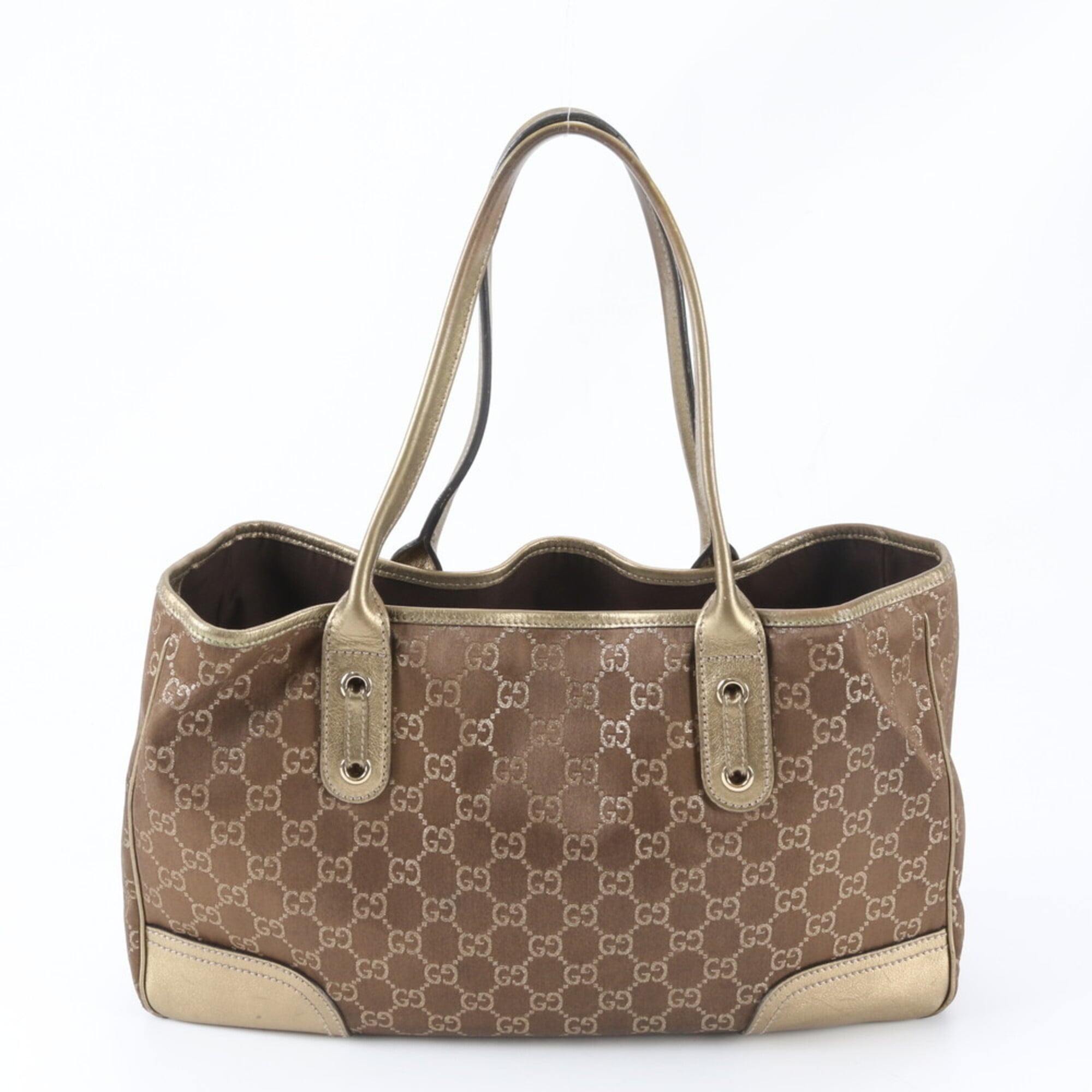 Gucci Gold Leather Canvas Handbag Shoulder Bag Tote Bag (Pre-Owned)
