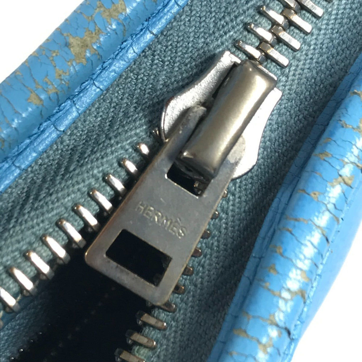 Hermes Trim Blue Leather Shoulder Bag Tote Bag (Pre-Owned)