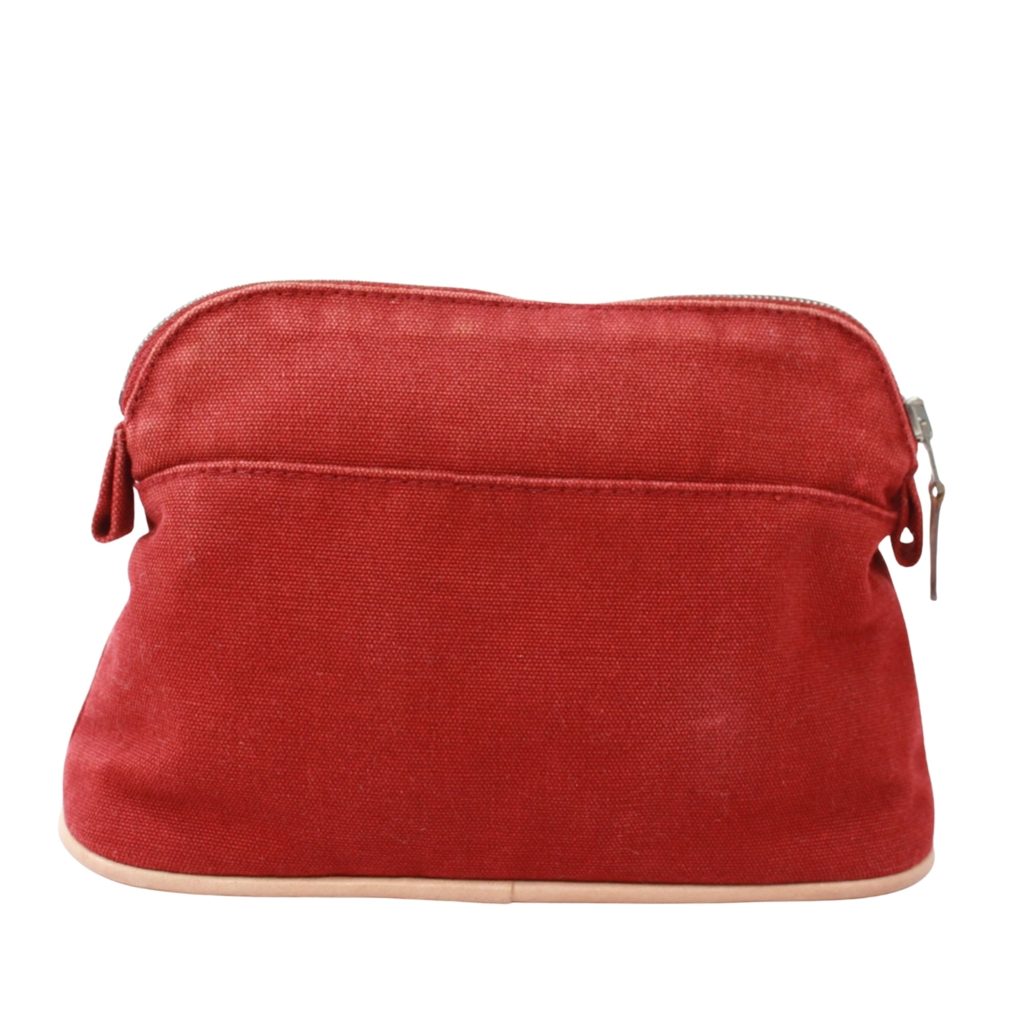 Hermes Red Color Canvas Leather Pouch (Pre-Owned)
