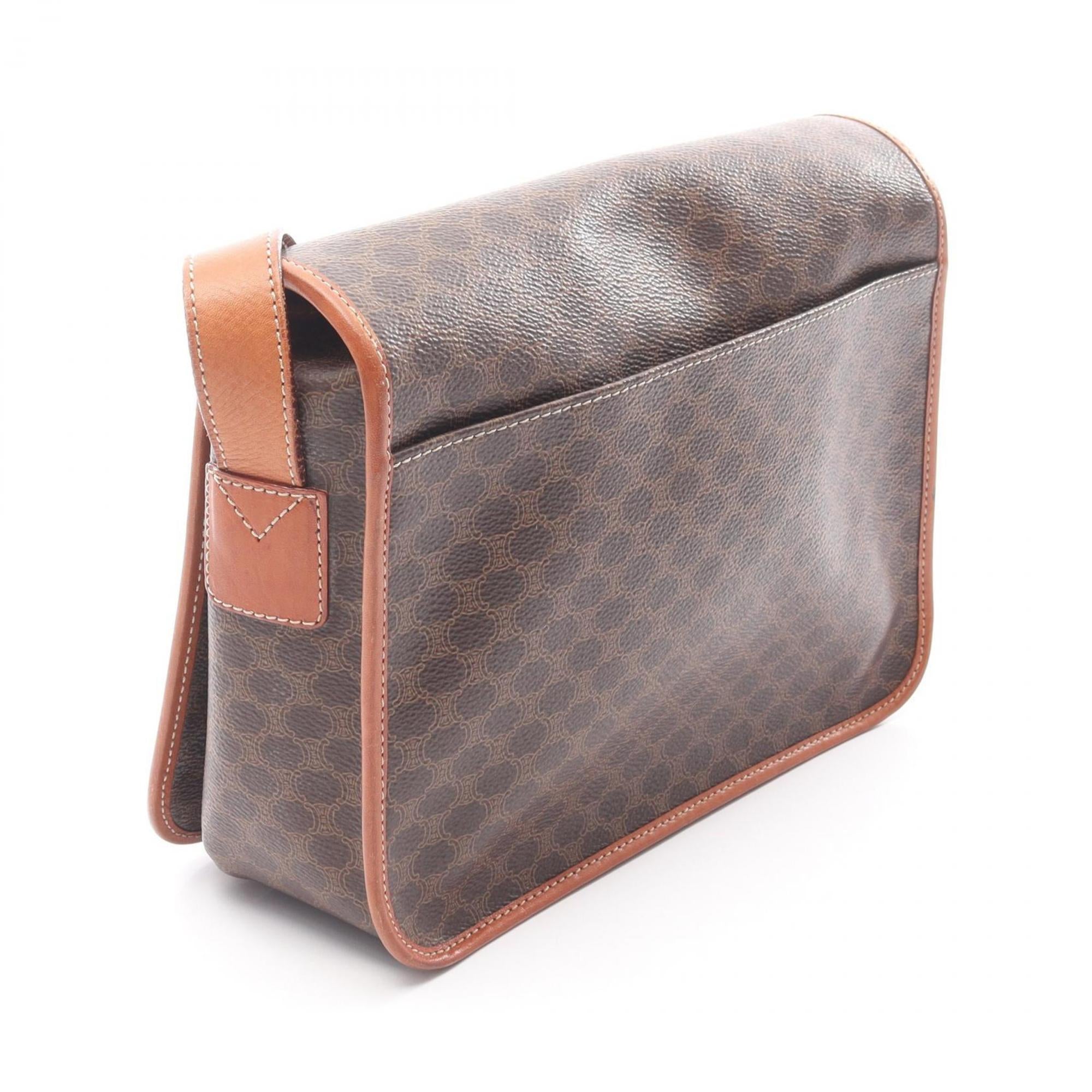 Celine Brown Coated Canvas Leather Shoulder Bag (Pre-Owned)