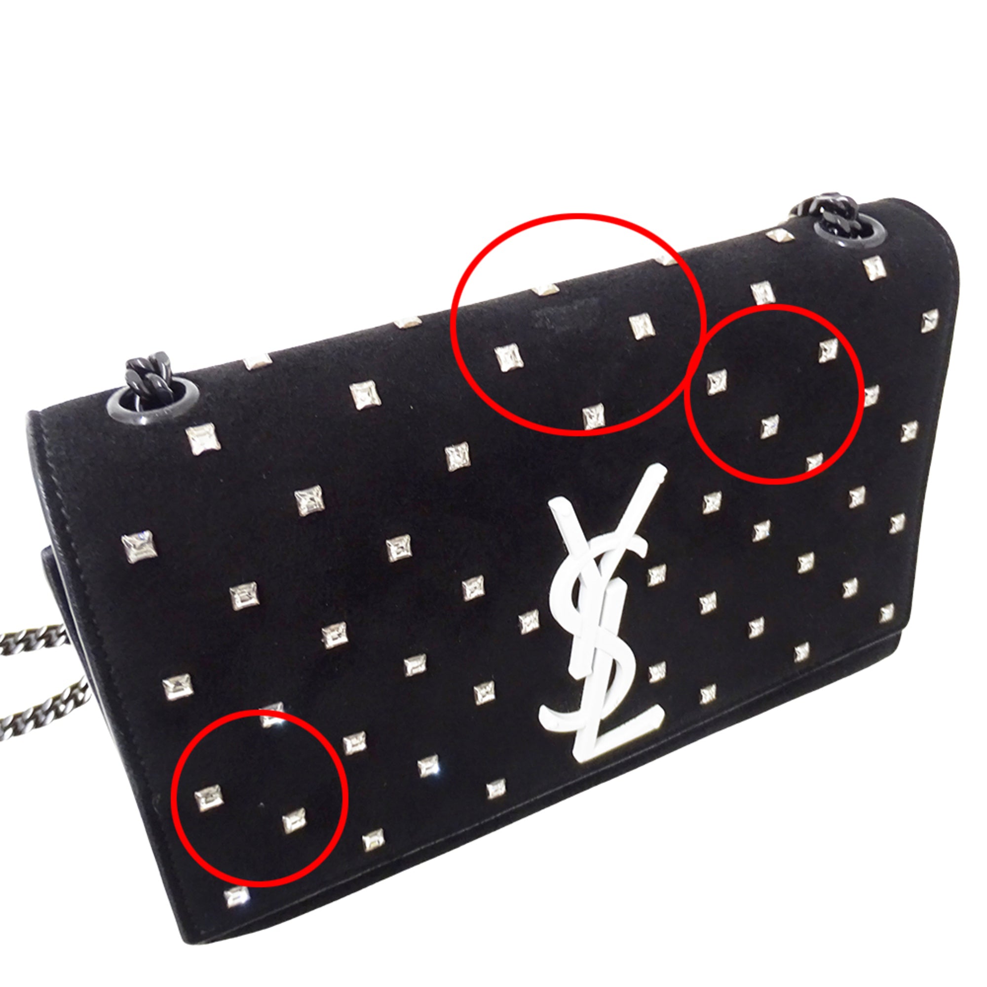 Saint Laurent Black Suede Rhinestone Handbag Shoulder Bag (Pre-Owned)