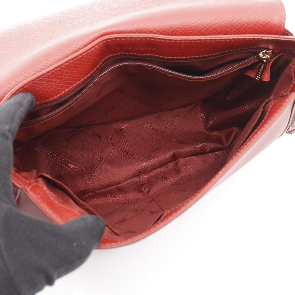 Longchamp Red Color Leather Handbag Shoulder Bag (Pre-Owned)