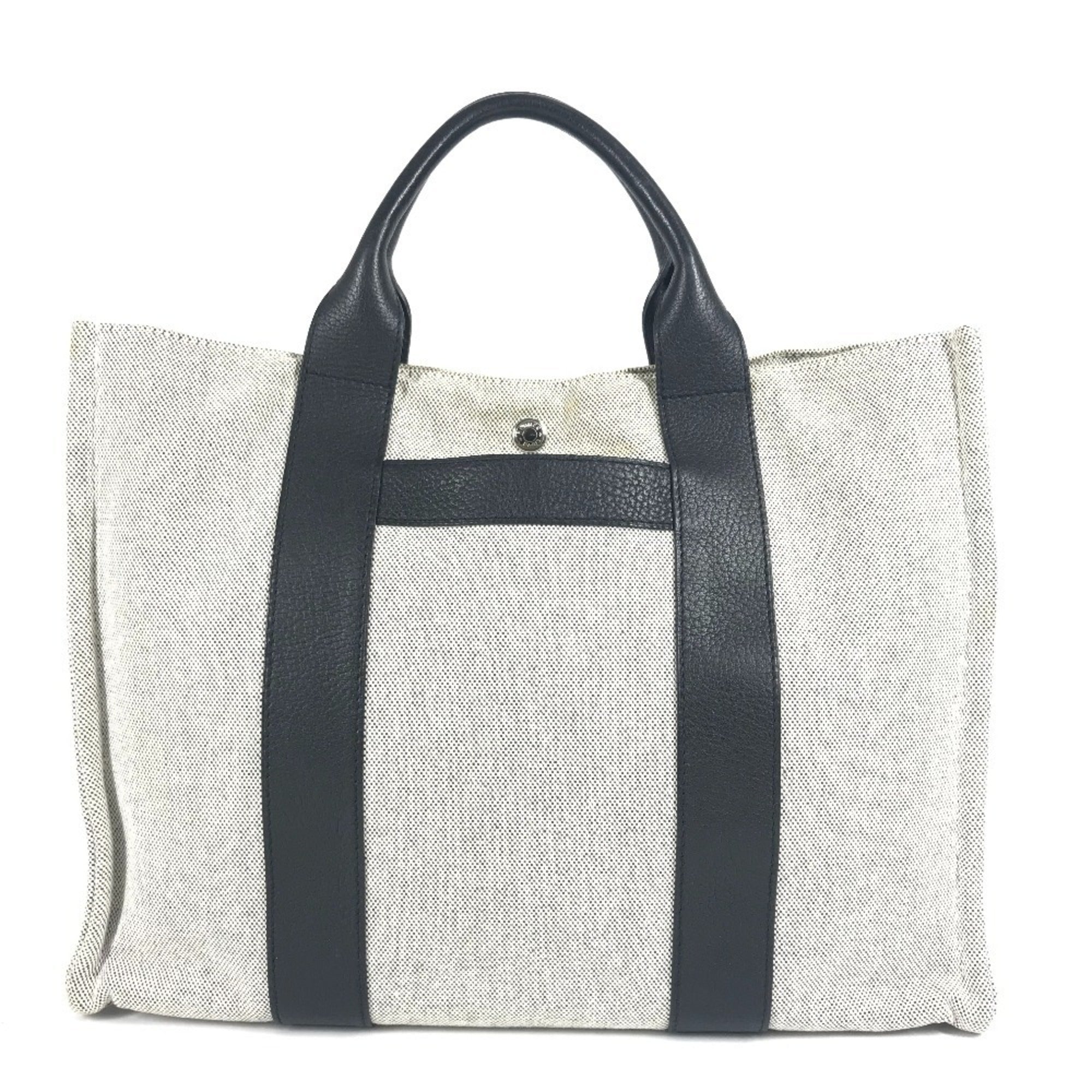 Hermes Black Gray Toile H Leather Handbag Tote Bag (Pre-Owned)