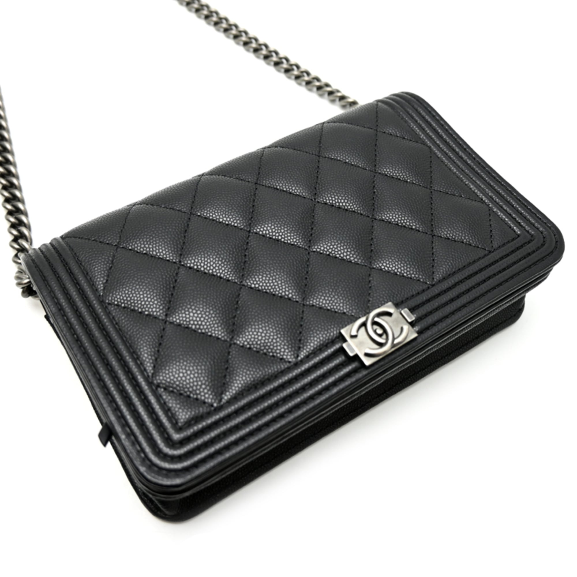 Chanel Black Grained Calfskin Chain/Shoulder Wallet (Pre-Owned)