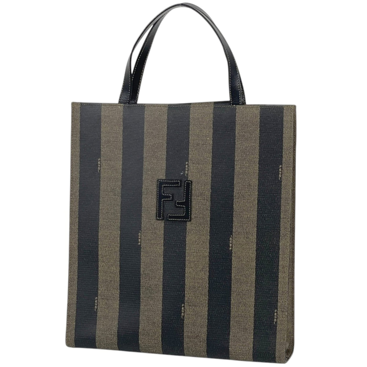 Fendi Pequin Black Brown Coated Canvas Leather Handbag (Pre-Owned)