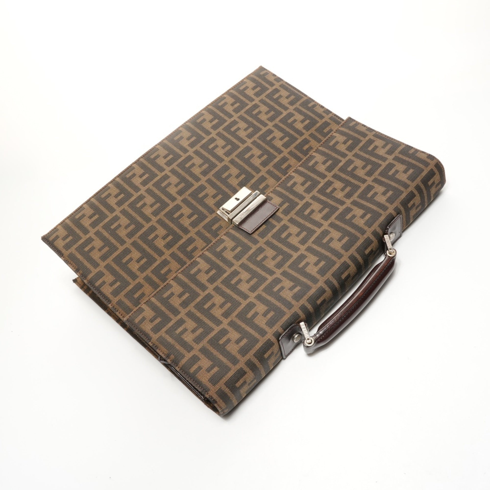 Fendi Brown Canvas Briefcase Handbag (Pre-Owned)