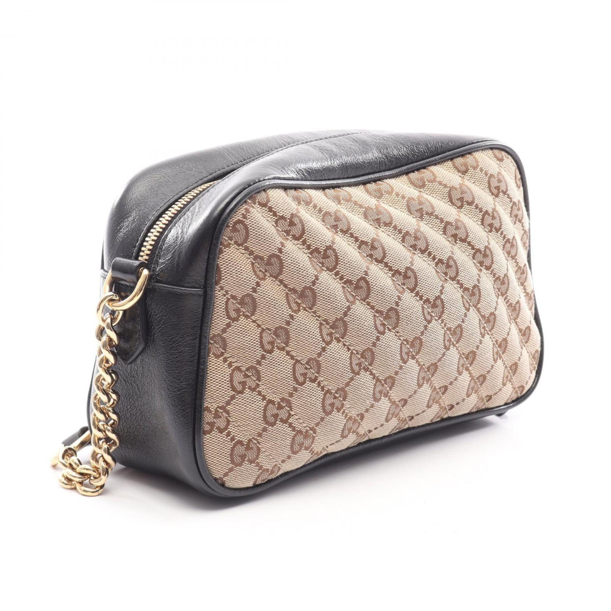 Gucci Gg Marmont Beige Black Brown Canvas Leather Handbag Shoulder Bag (Pre-Owned)