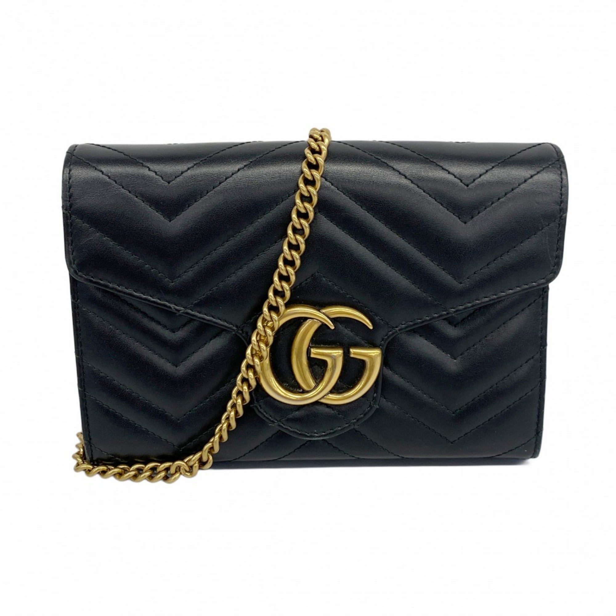 Gucci Black Leather Chain/Shoulder Wallet (Pre-Owned)