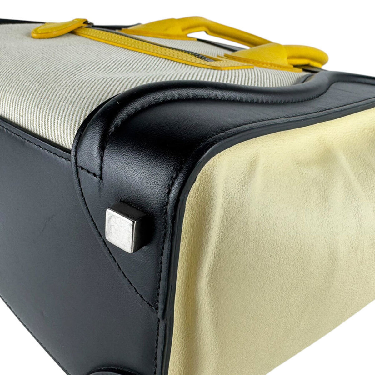 Celine Black Cream Yellow Leather Canvas Handbag (Pre-Owned)