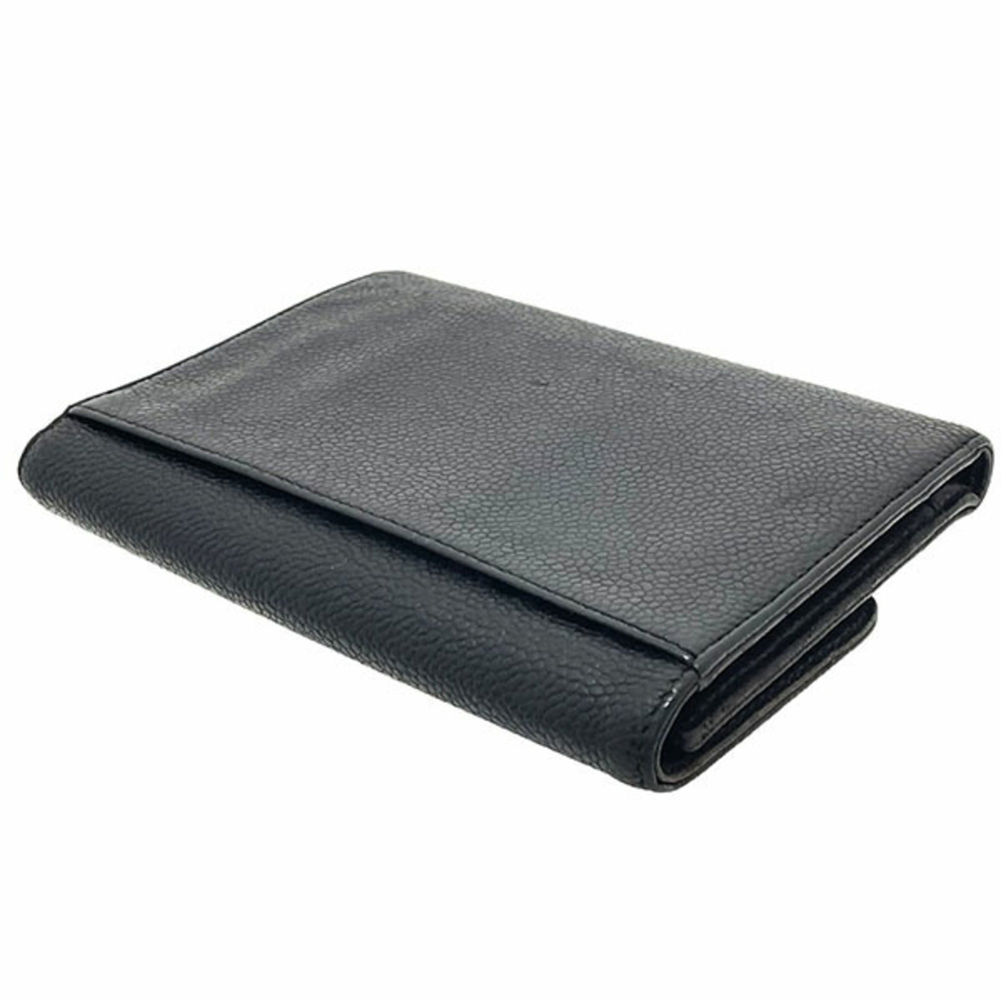 Chanel Black Grained Calfskin Wallet (Tri-Fold) (Pre-Owned)
