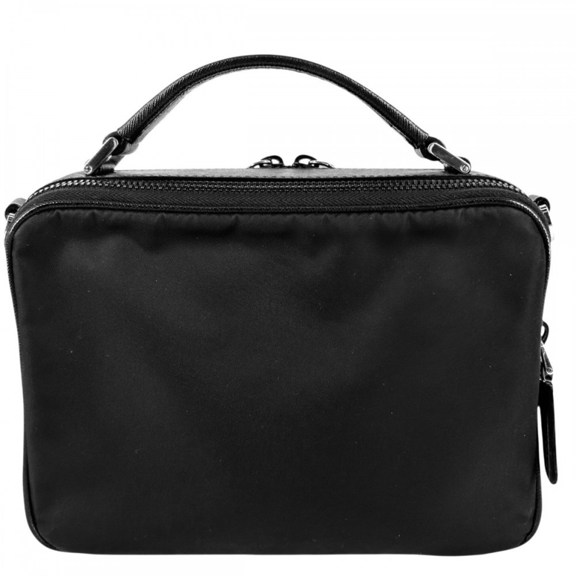 Prada Black Nylon Leather Handbag Shoulder Bag (Pre-Owned)